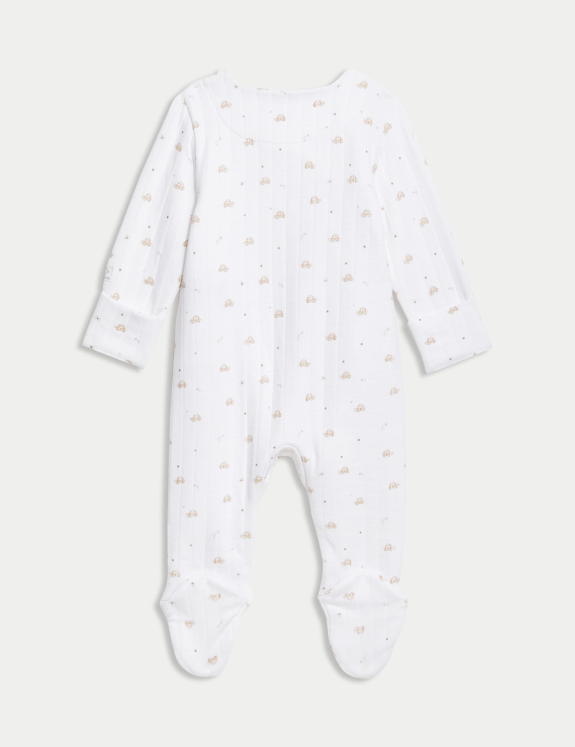 M&S Collection Cotton Rich Turtle Sleepsuit (0-12 Mths) - 9-12M - White Mix, White Mix