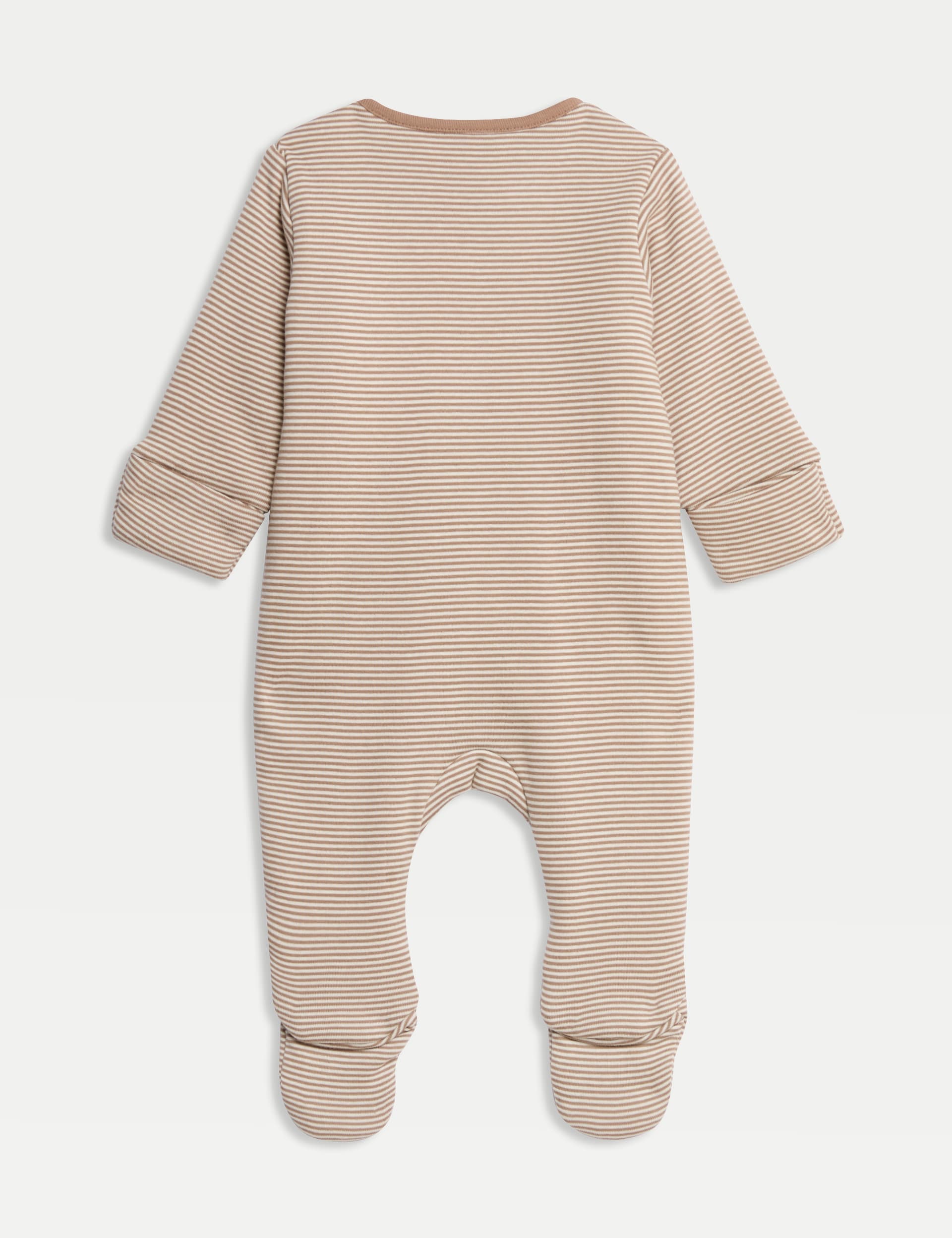 M&S Collection Pure Cotton Striped 2.5 Tog Sleepsuit (0-3 Yrs) - 0-3 M - Brown Mix, Brown Mix