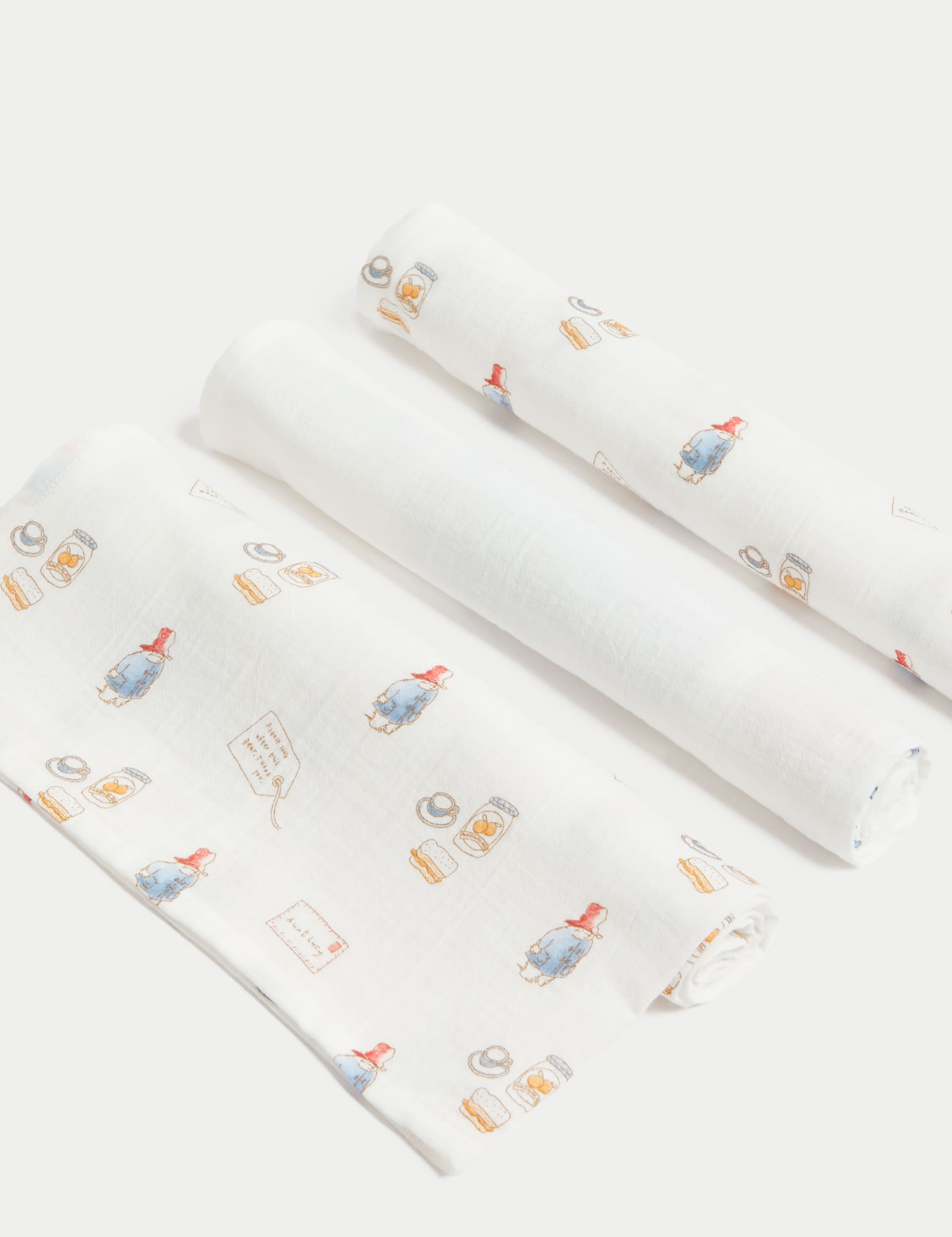 M&S Collection 3pk Pure Cotton Paddington Muslin Squares - Cream Mix, Cream Mix