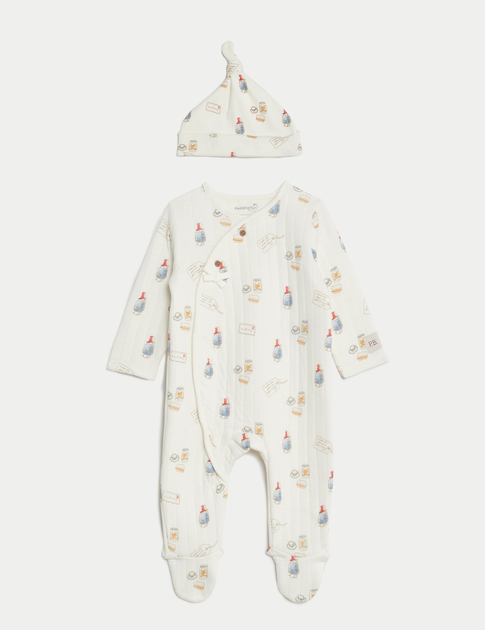 M&S Collection 2pc Cotton Rich Paddington Sleepsuit Set (7lbs - 1 Yrs) - 0-3 M - Cream Mix, Cream M