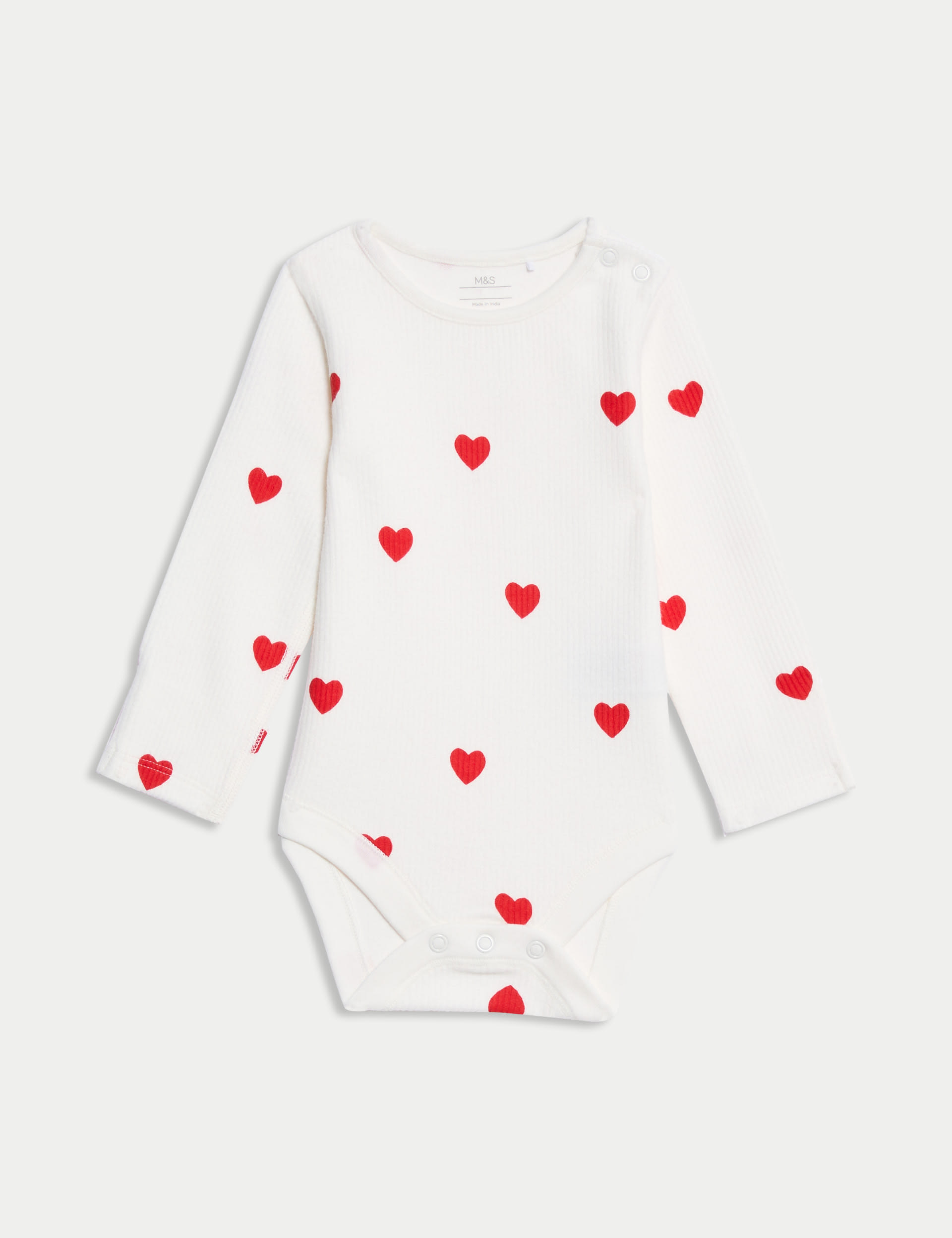 M&S Collection 3pc Pure Cotton Heart Outfit (7lbs-12 Mths) - 3-6 M - Red Mix, Red Mix