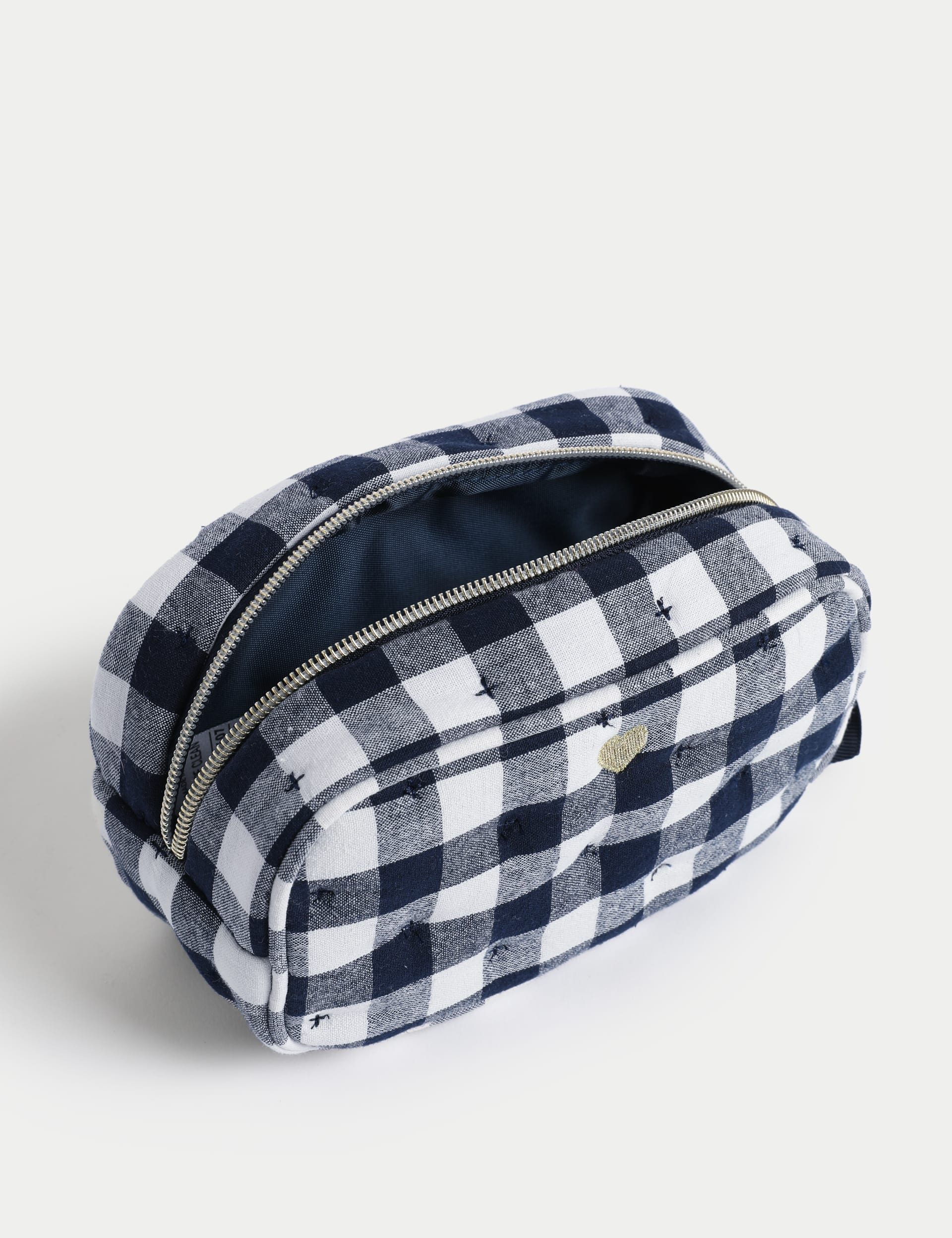 M&S Collection Women's Blue and White Gingham Cosmetic Bag - Multi, Multi