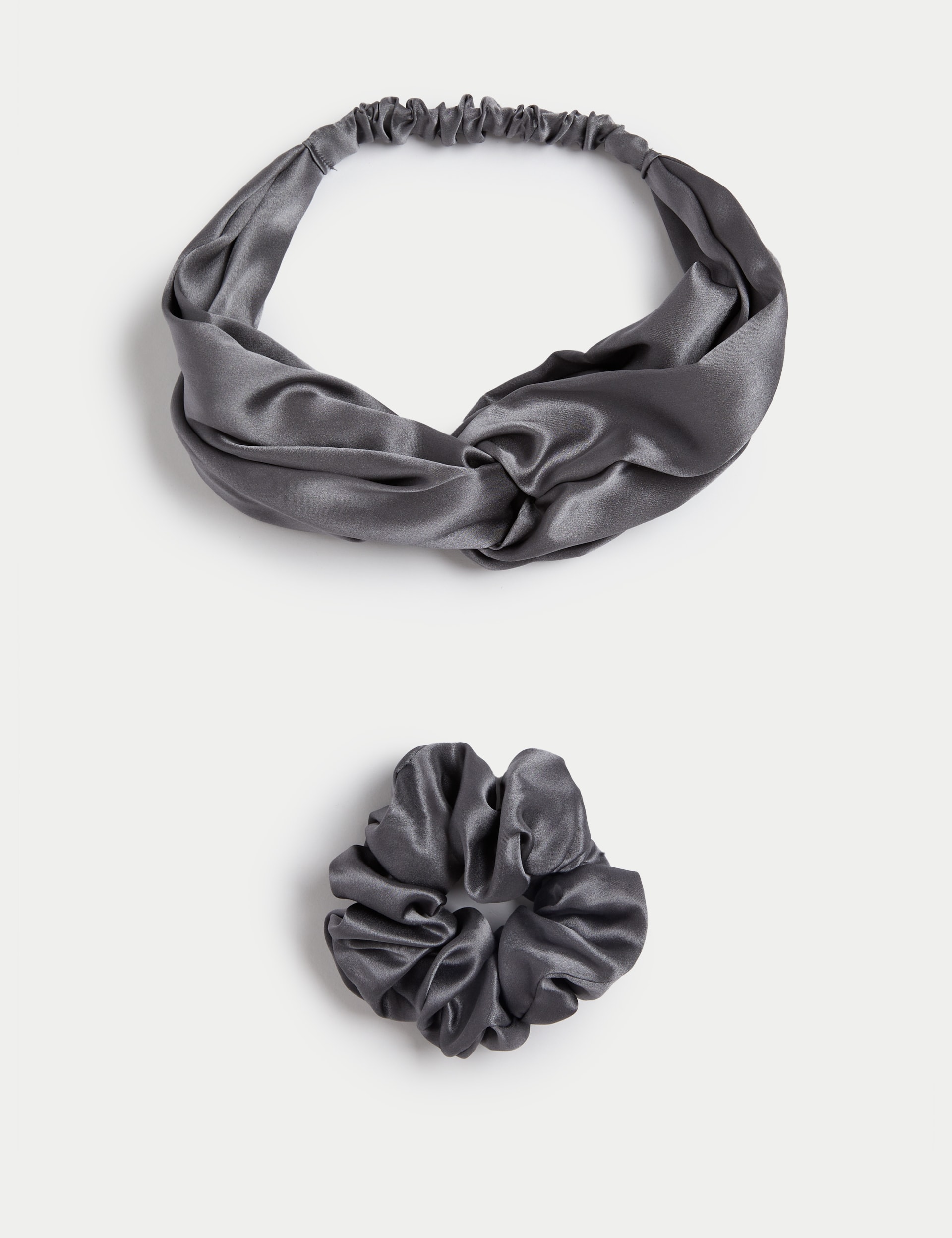 M&S Collection Pure Mulberry Silk Headband and Scrunchie Set - Charcoal, Pink,Charcoal