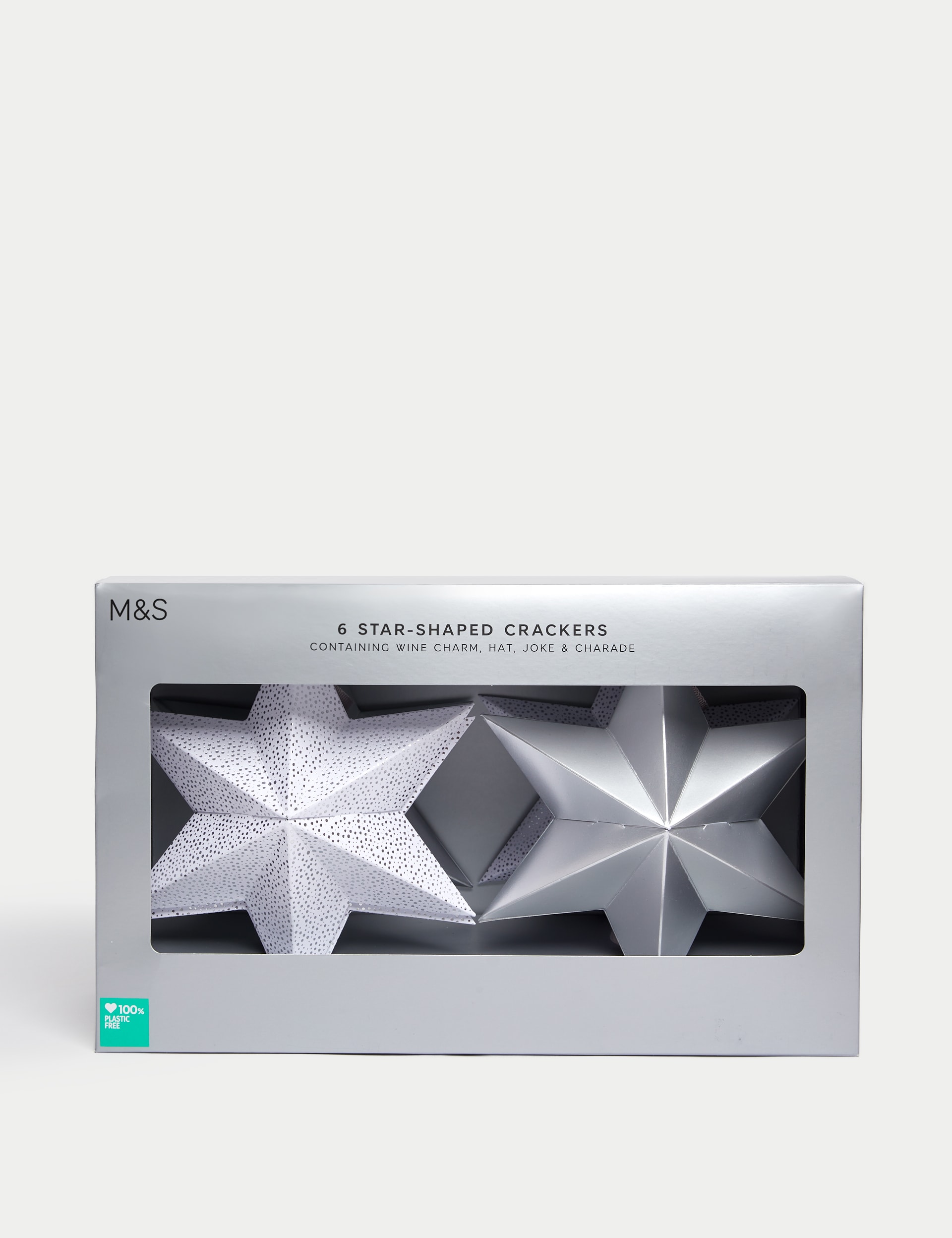 M&S 6 Star-Shaped Christmas Crackers - Silver & White Design