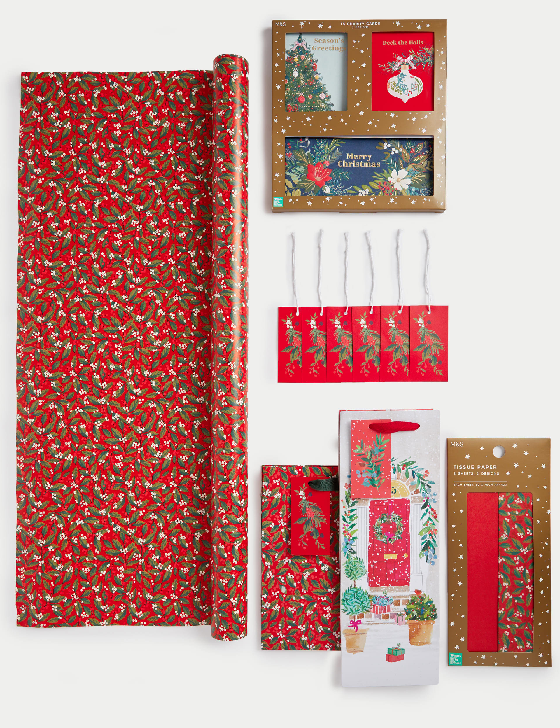 M&S Red 3M Christmas Gift Wrap with Cards, Tags, Bags & Tissue