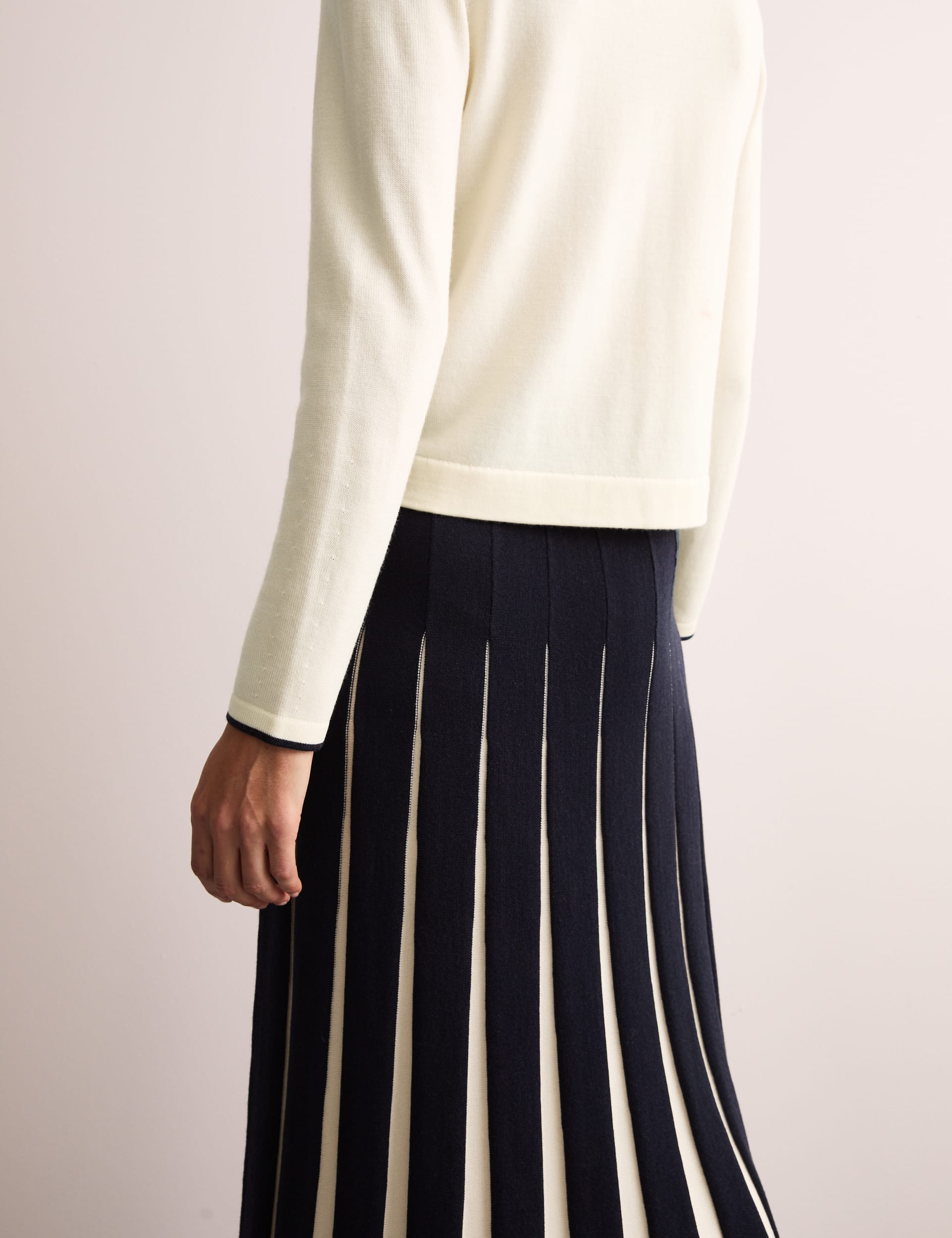 Jaeger Merino Wool Rich Tipped Detail Jumper - S - Ivory Mix, Ivory Mix