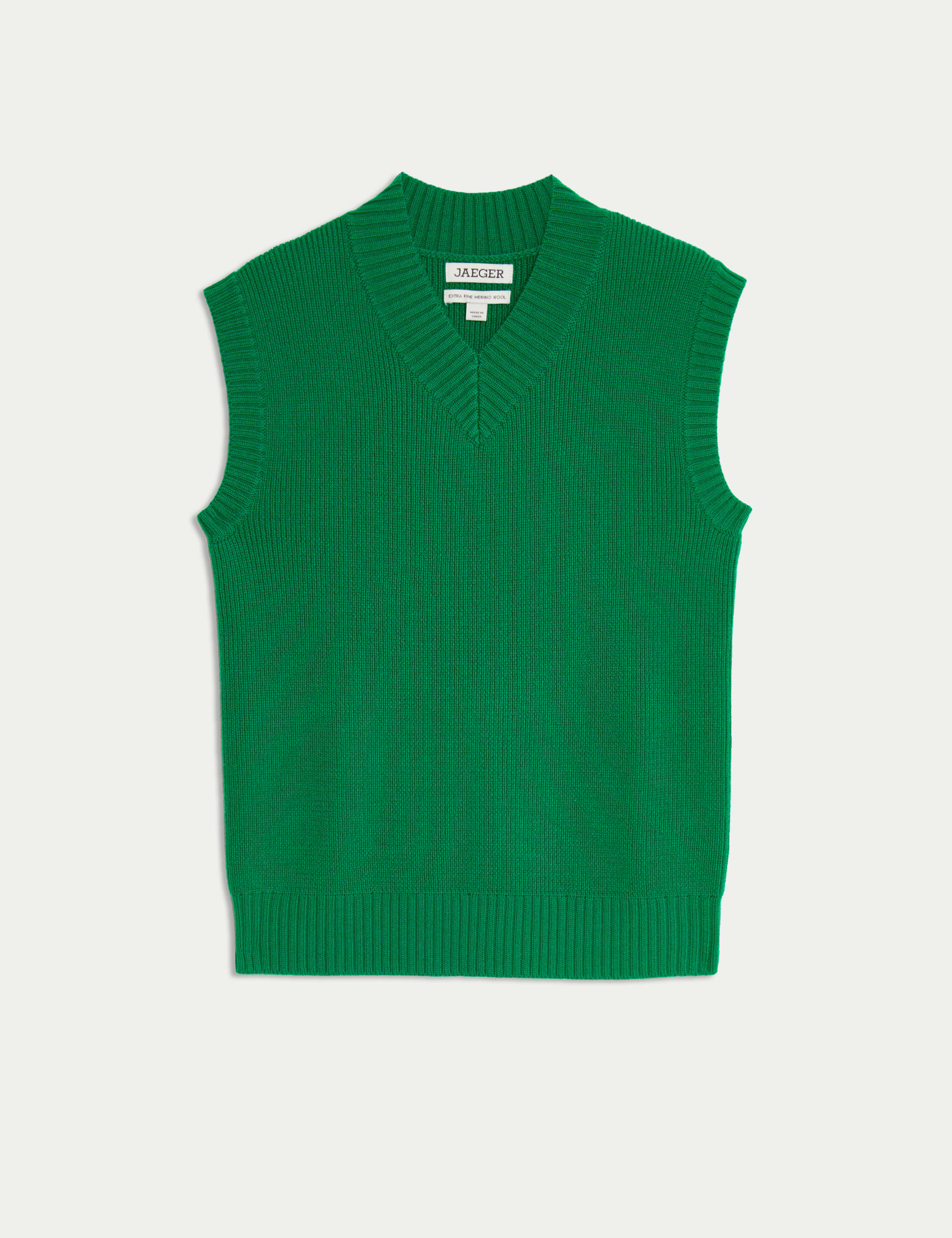 Jaeger Pure Merino Wool Textured Knitted Vest - Green, Green