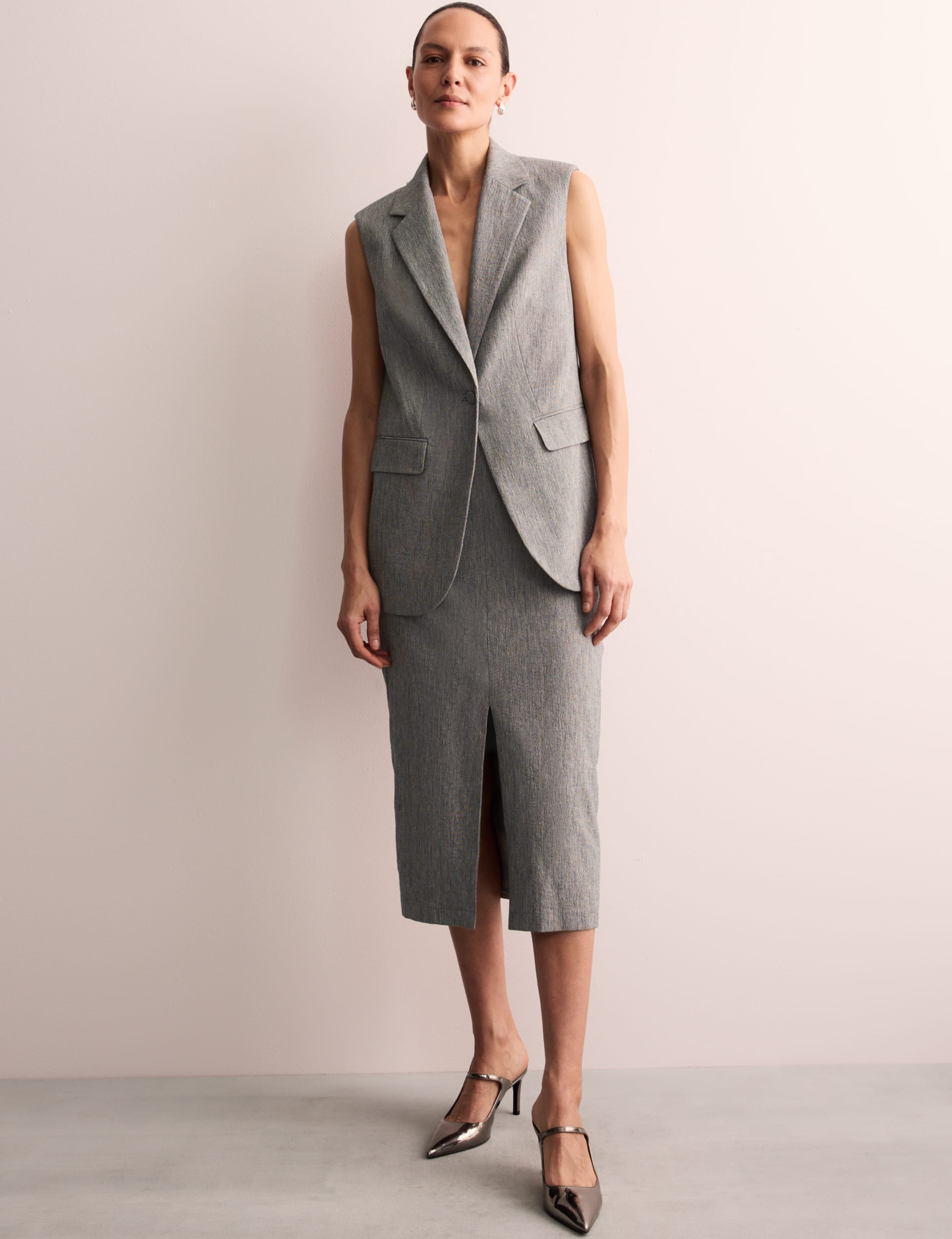 Jaeger Women's Cotton Rich Sleeveless Longline Blazer - 10 - Grey, Grey