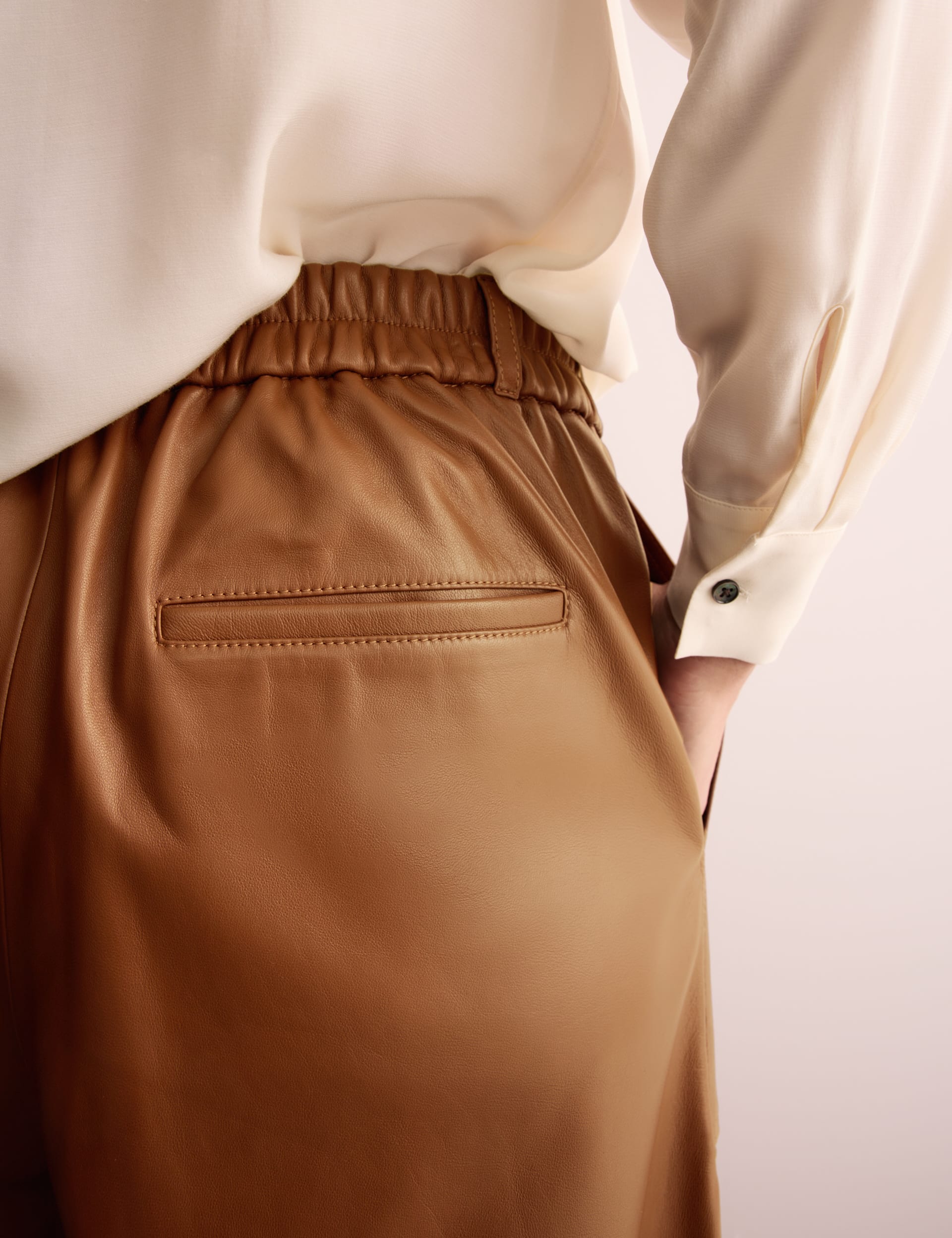 Jaeger Leather Wide Leg Trousers - 14 - Tan, Tan