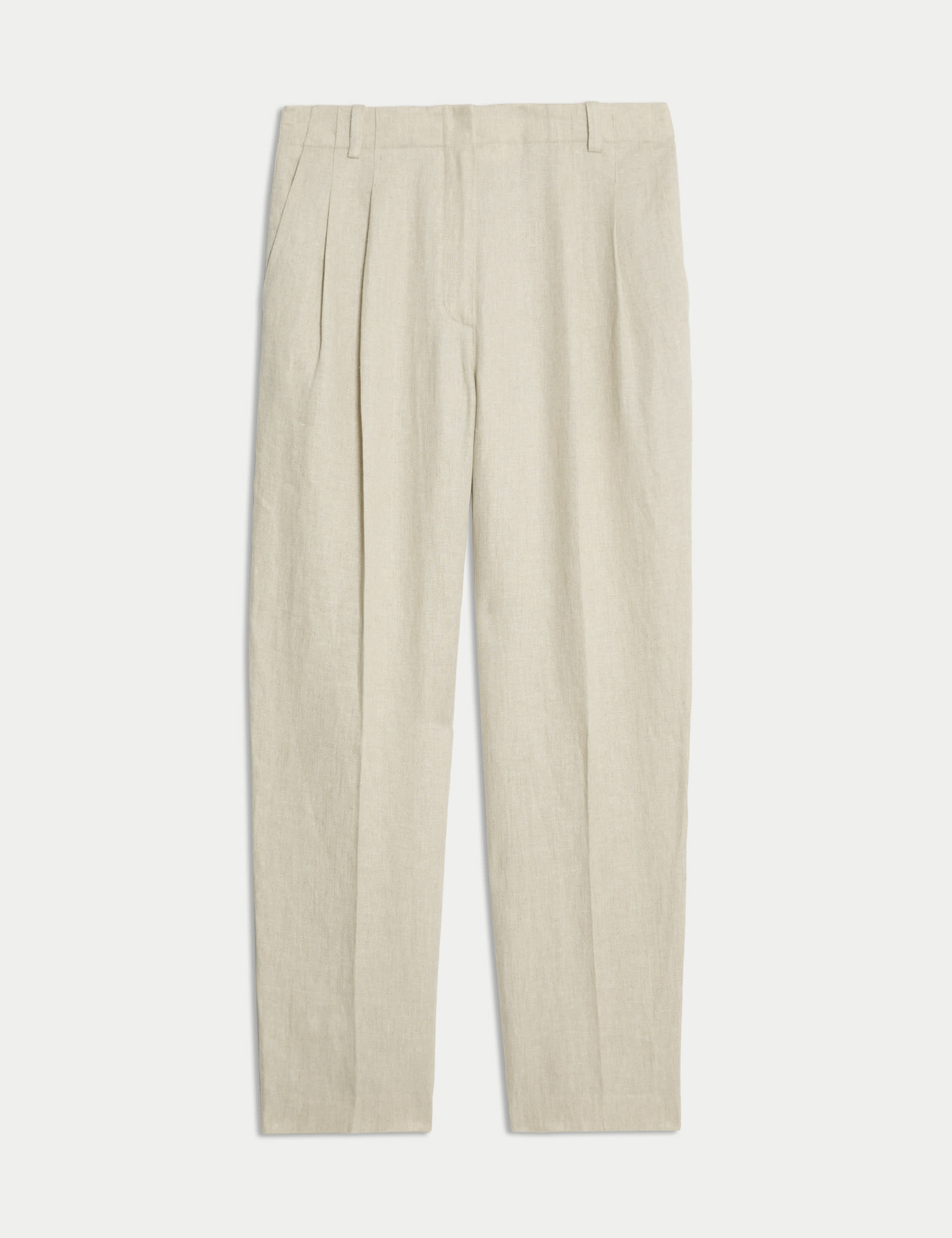 Jaeger Pure Linen Pleat Front Tapered Trousers - 10 - Oatmeal, Navy,Oatmeal