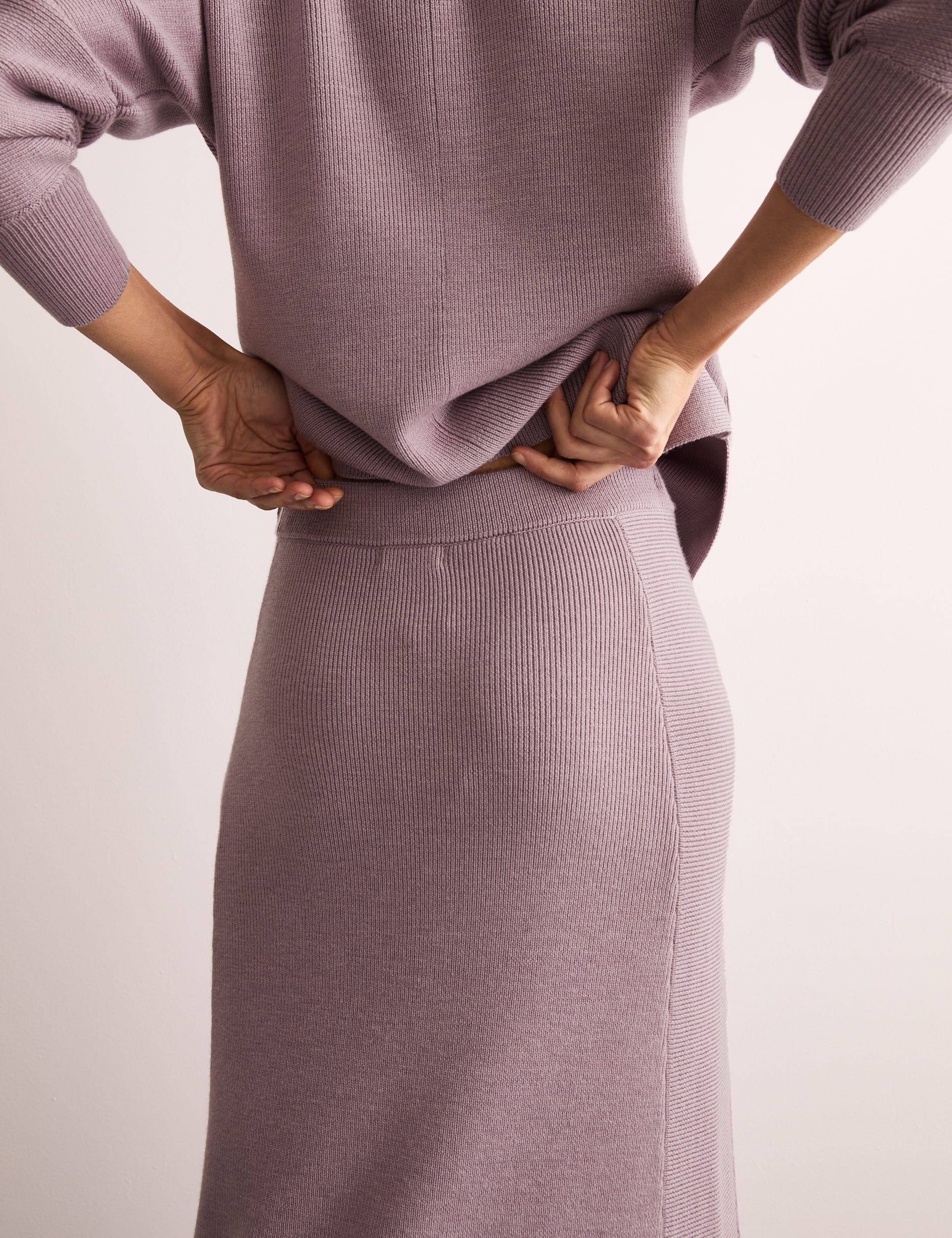 Jaeger Pure Wool Knitted Midi Column Skirt - Lilac, Lilac