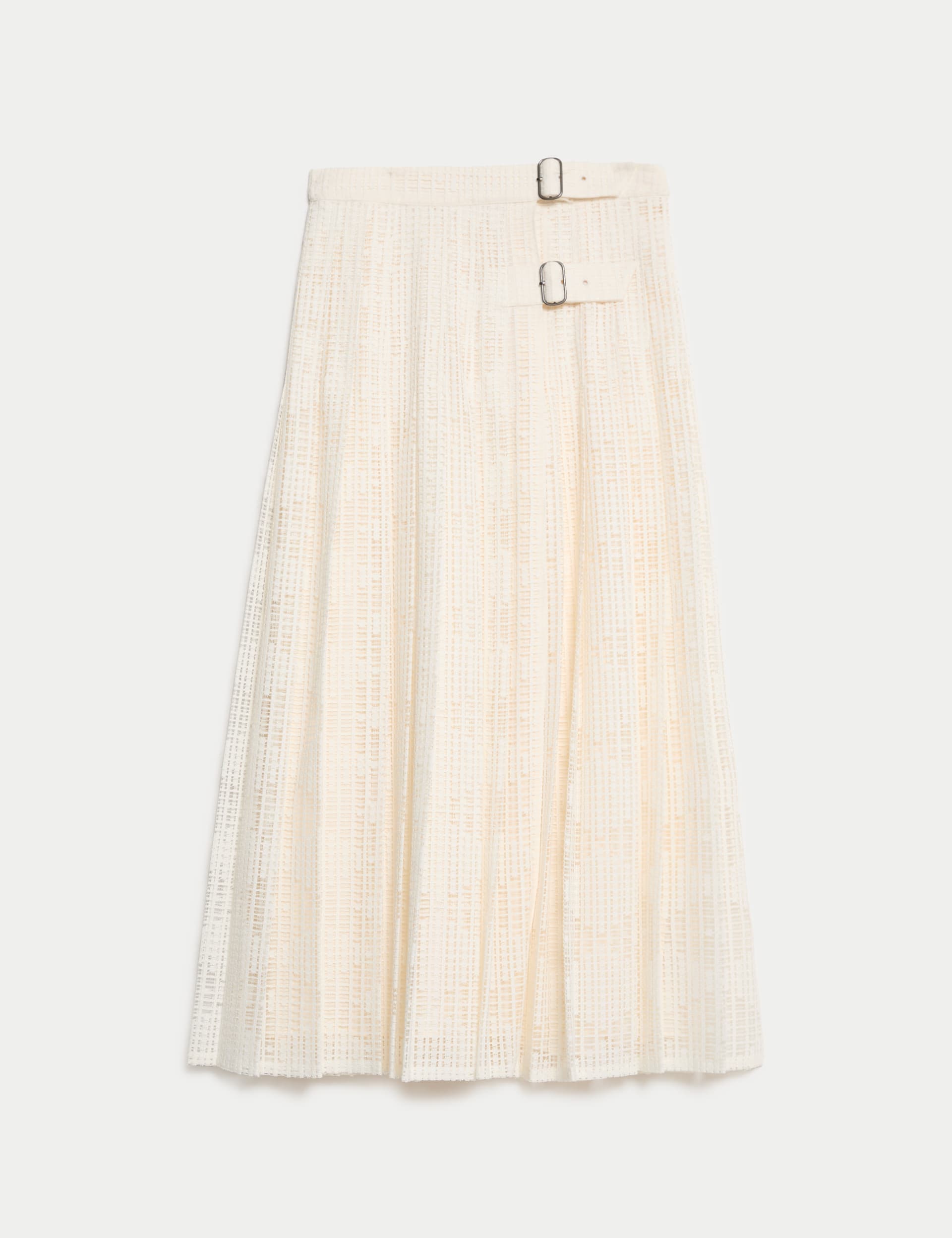 Jaeger Cotton Rich Lace Pleated Midi Skirt - 12 - Ivory, Ivory