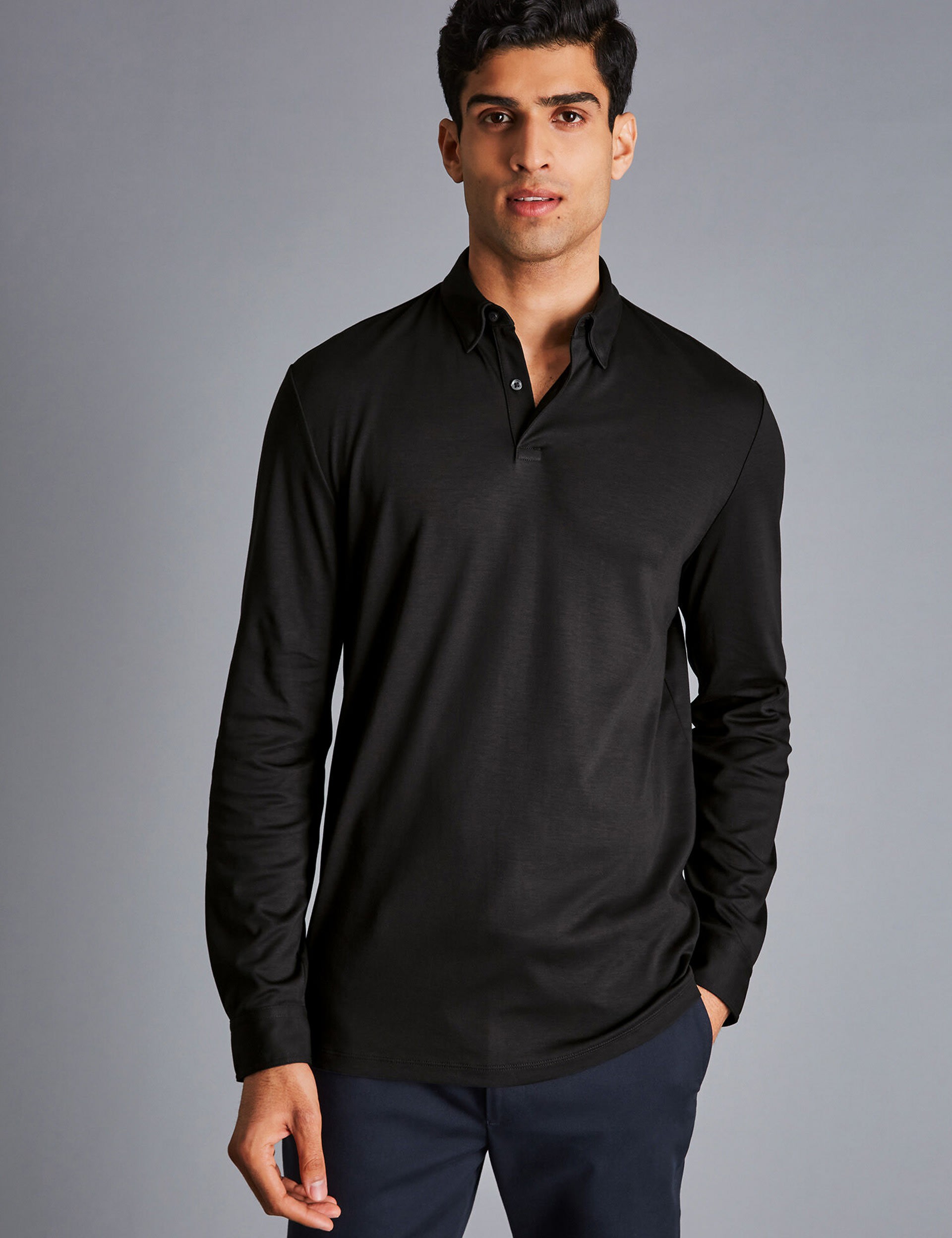 Charles Tyrwhitt Men's Pure Cotton Jersey Polo Shirt - M - Black, Black