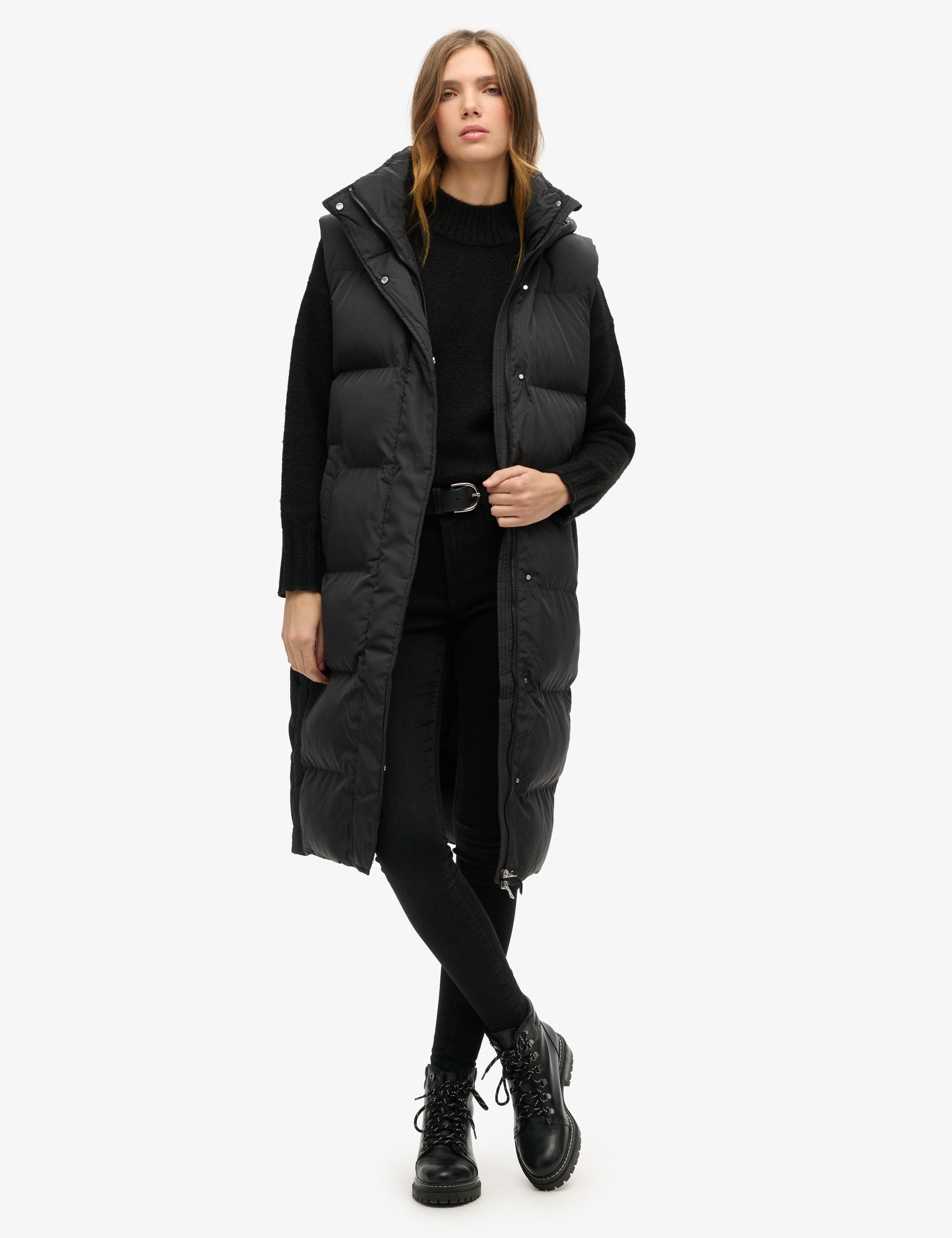 Superdry Women's Oversized Hooded Longline Puffer Gilet - 12 - Black, Black