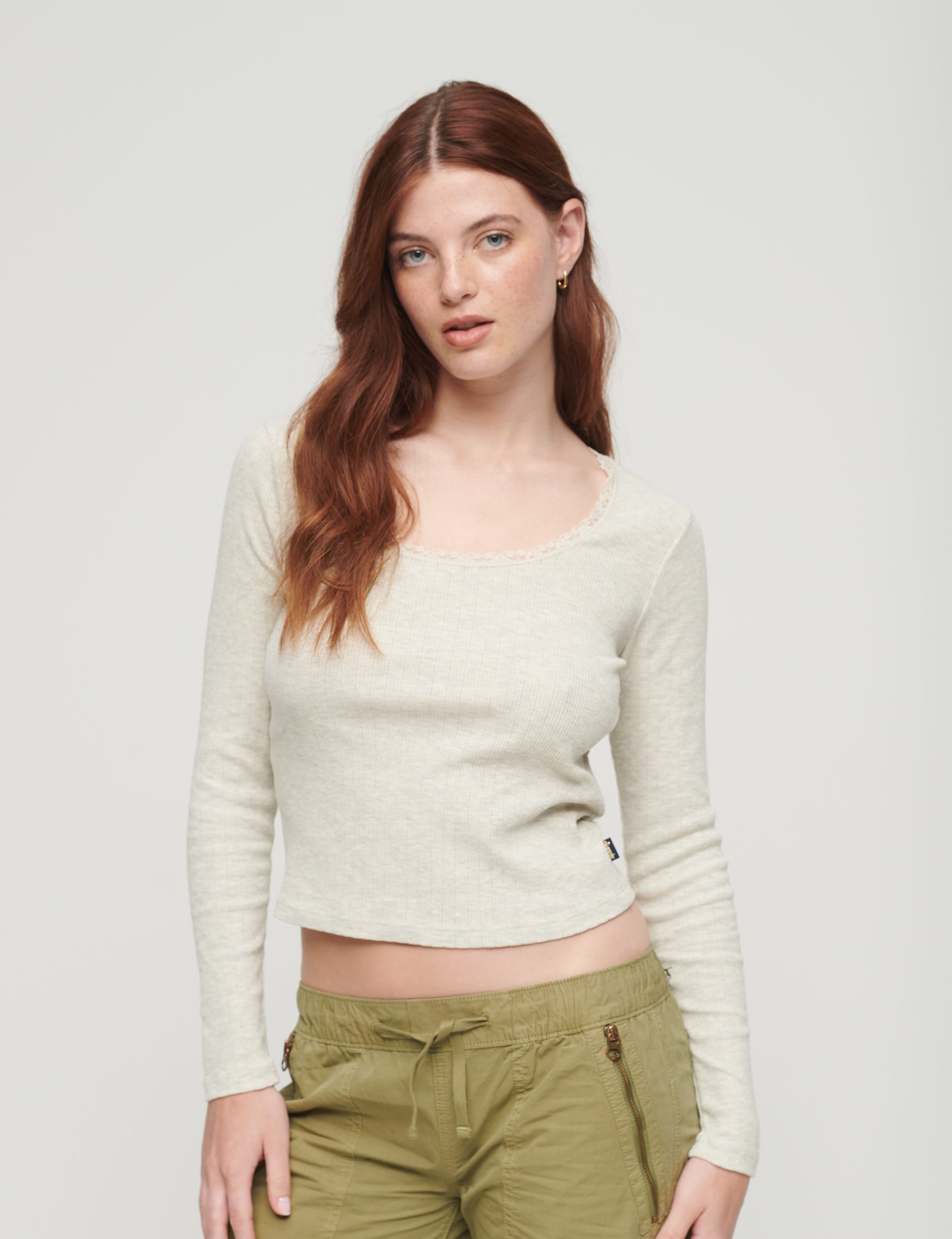 Superdry Women's Cotton Rich Ribbed Top - S-M - Cream, Cream