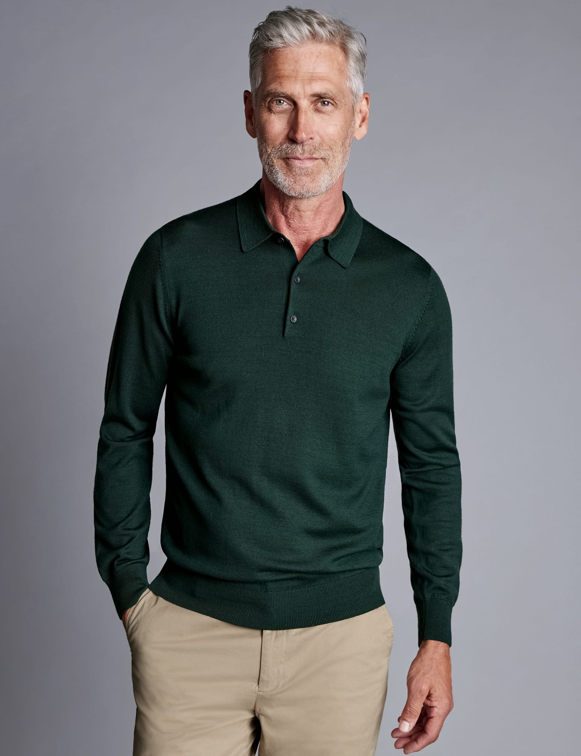 Charles Tyrwhitt Men's Pure Merino Wool Knitted Polo Shirt - Green, Green