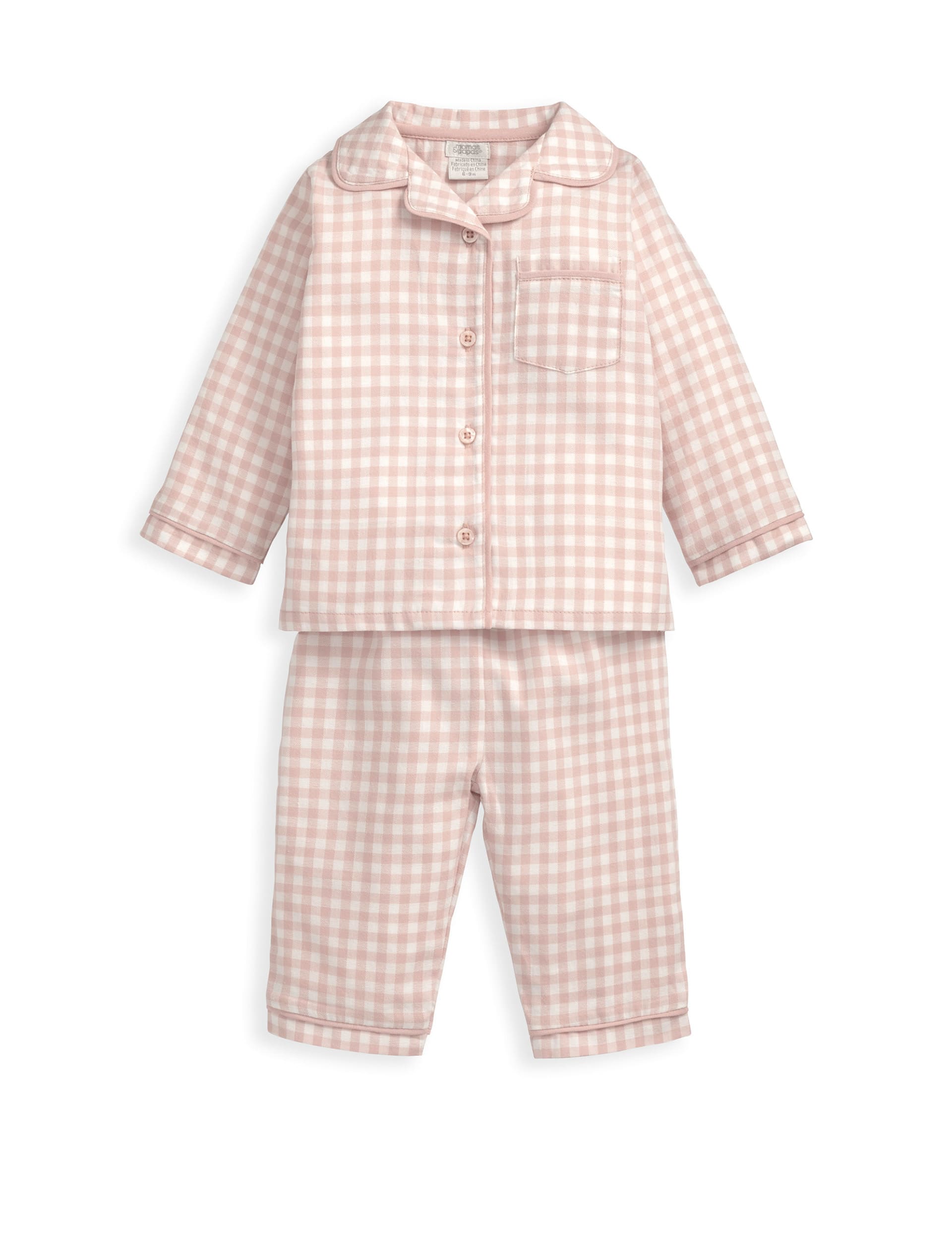 Mamas & Papas Girls Pink Check Woven Pyjamas (6 Mths-3 yrs) - 9-12M, Pink