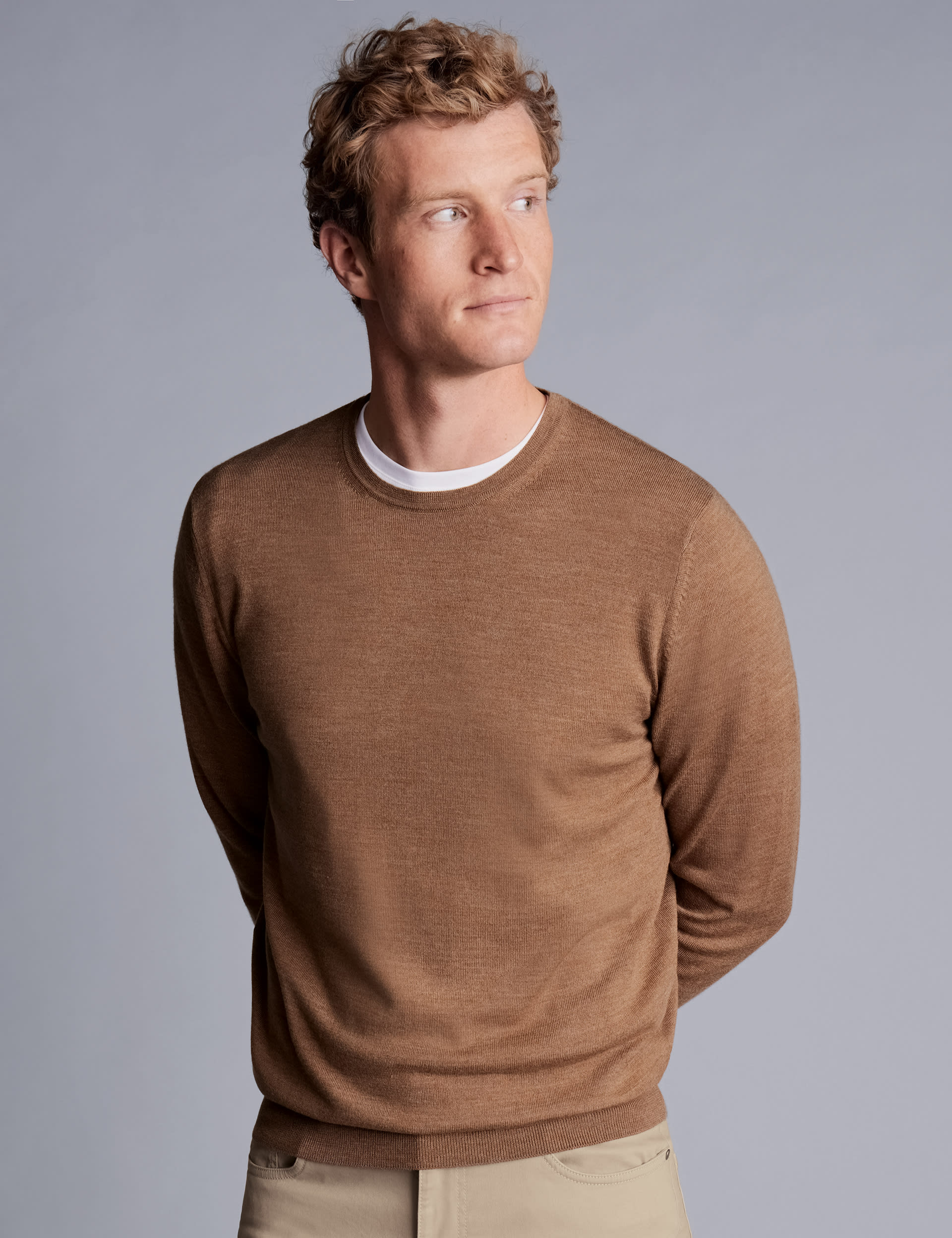 Charles Tyrwhitt Men's Pure Merino Wool Crew Neck Jumper - S - Beige, Beige