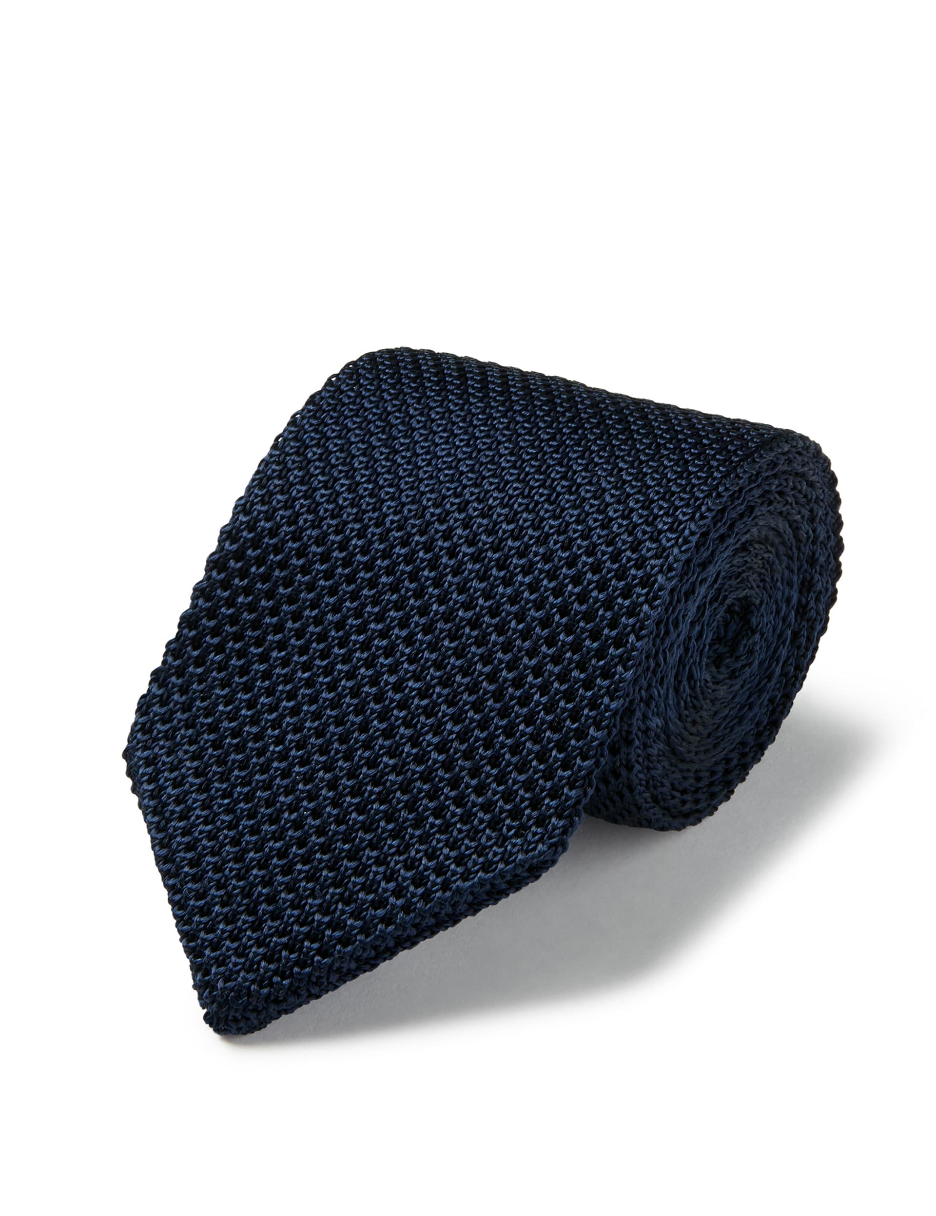 Charles Tyrwhitt Men's Slim Textured Pure Silk Knitted Tie - one size - Navy, Navy