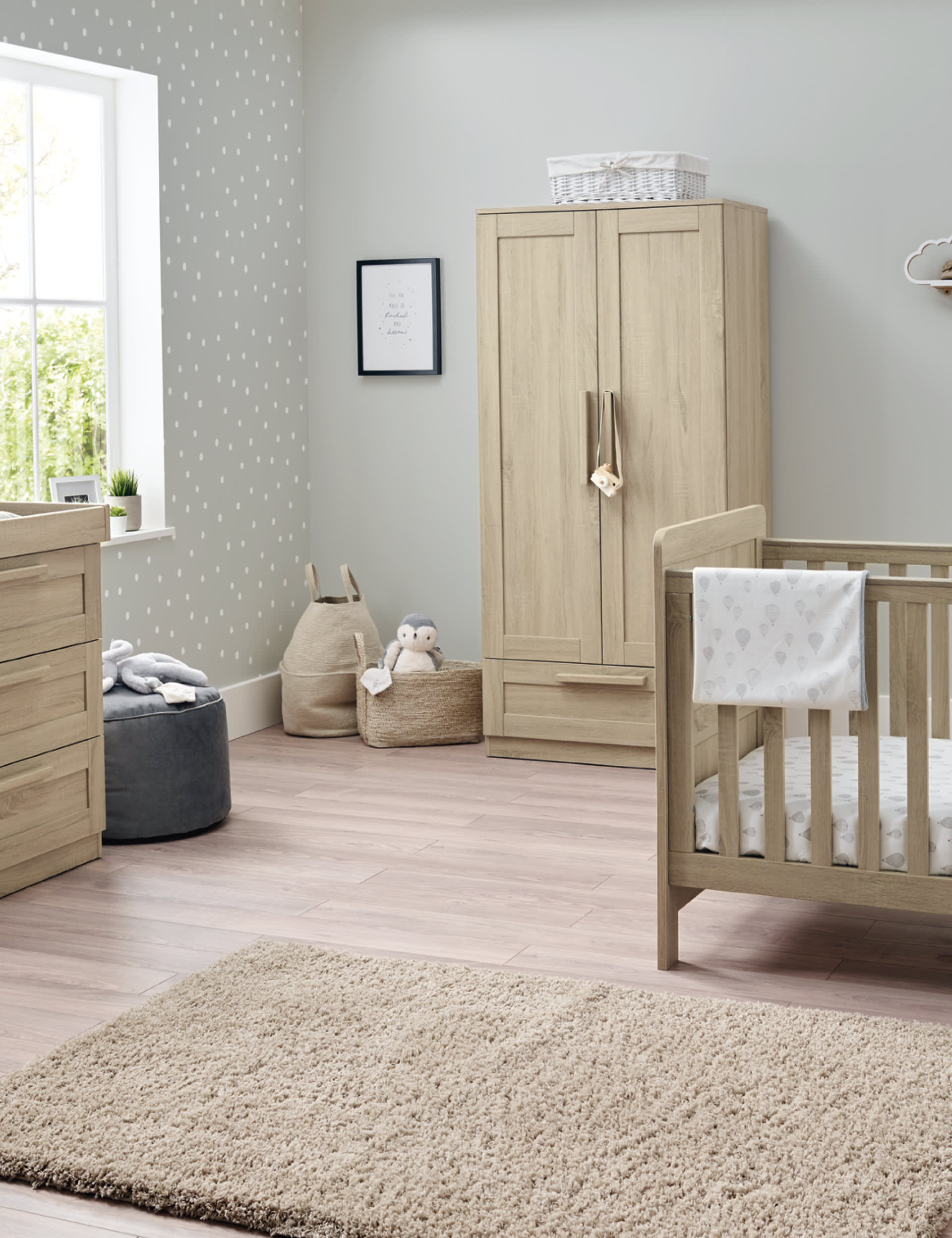 Mamas & Papas Atlas 3 Piece Cotbed Range with Dresser and Wardrobe - Brown, Brown