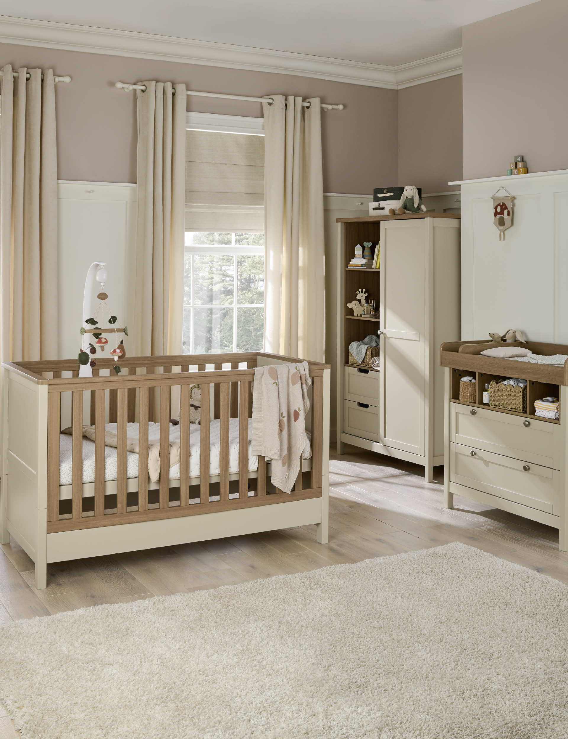 Mamas & Papas Harwell 3 Piece Cotbed Range with Dresser and Wardrobe - Beige, Beige