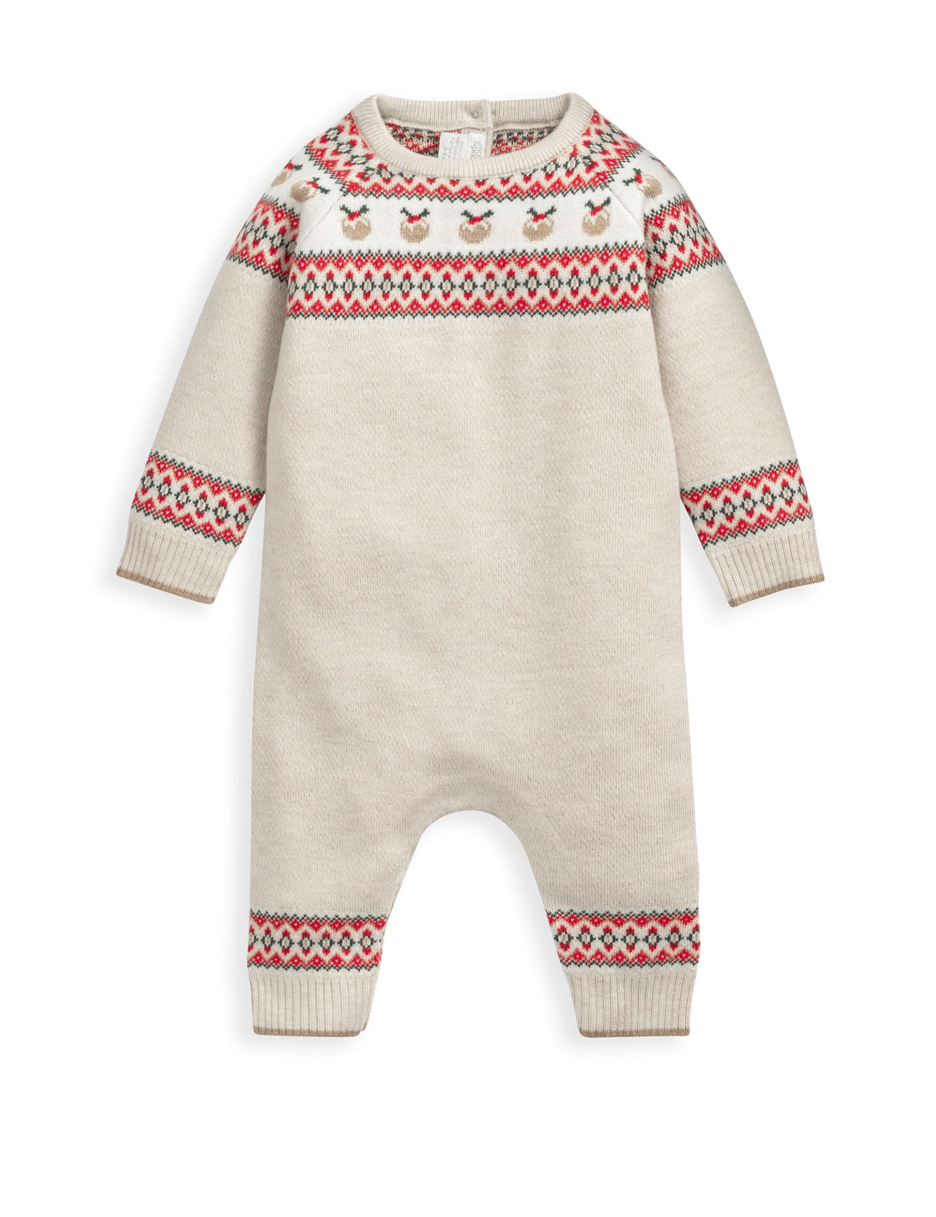 Mamas & Papas Fairisle Christmas Knitted Romper (0-18 Mths) - 0-3 M - Beige, Beige