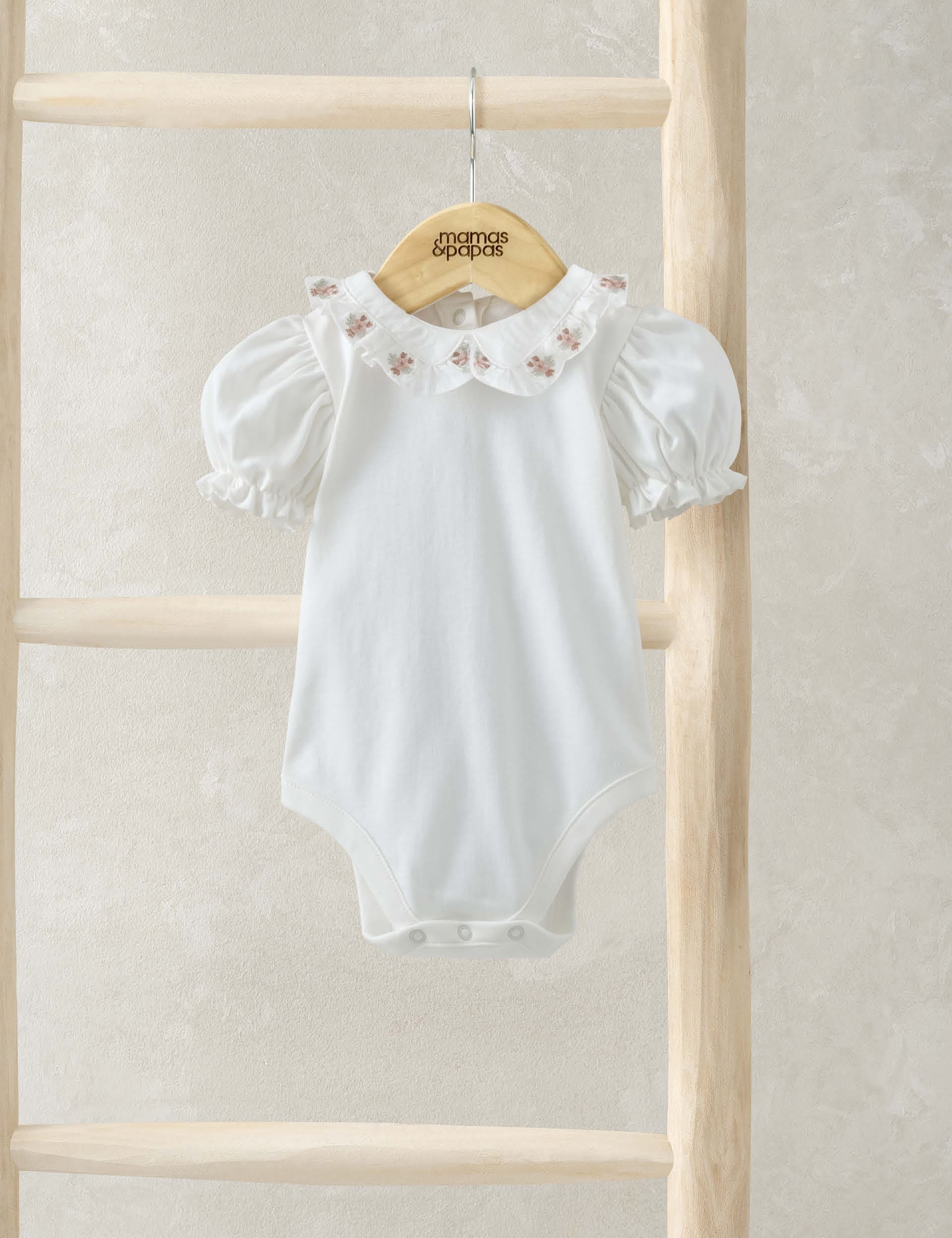 Mamas & Papas Girls Pure Cotton Embroidered Frill Bodysuit (0 Mths-3 Yrs) - 0-3 M - White, White