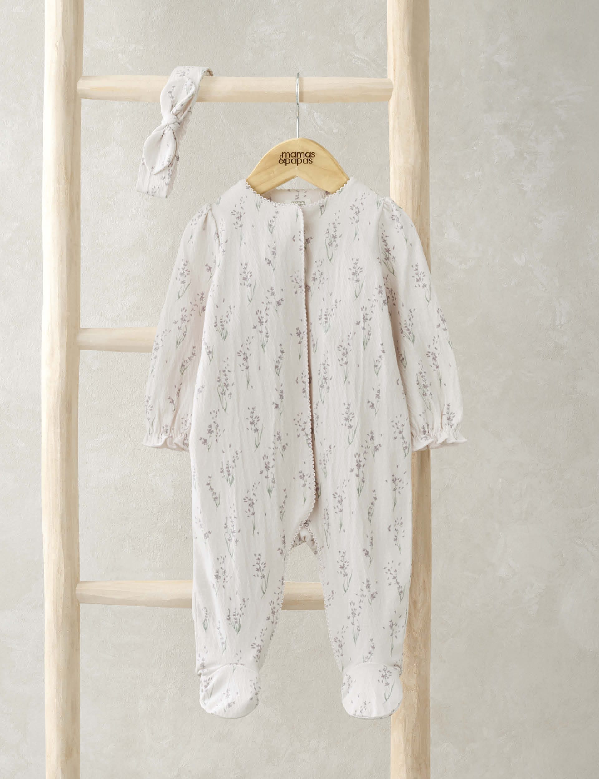 Mamas & Papas Girls 2pc Cotton Rich Patterned Sleepsuit (0-12 Mths) - 0-3 M - Cream, Cream