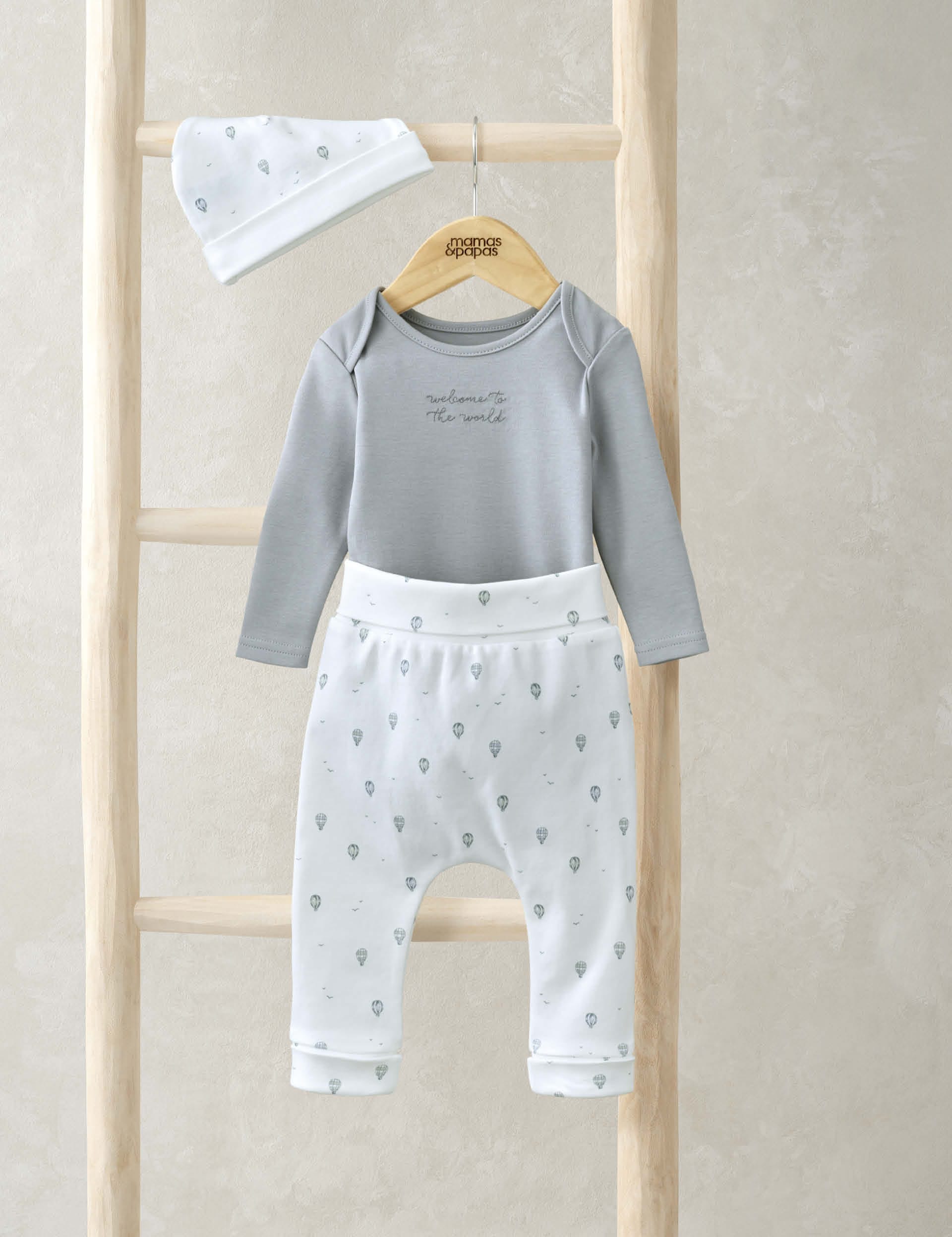 Mamas & Papas Boys 3pc Pure Cotton Balloon Outfit (0-6 Mths) - NB - Blue, Blue