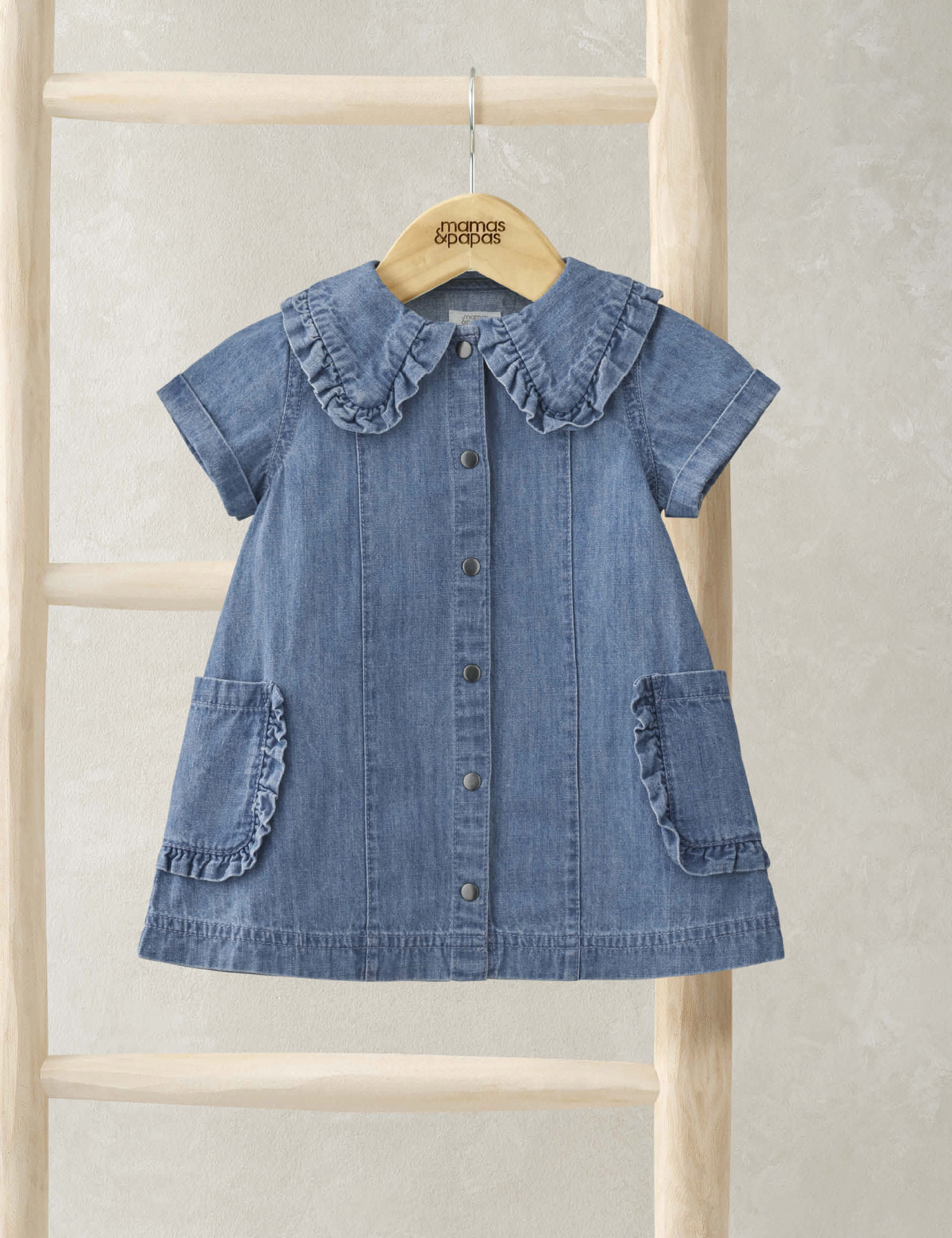 Mamas & Papas Girls Denim Dress (0-3 Yrs) - 3-6 M - Blue, Blue