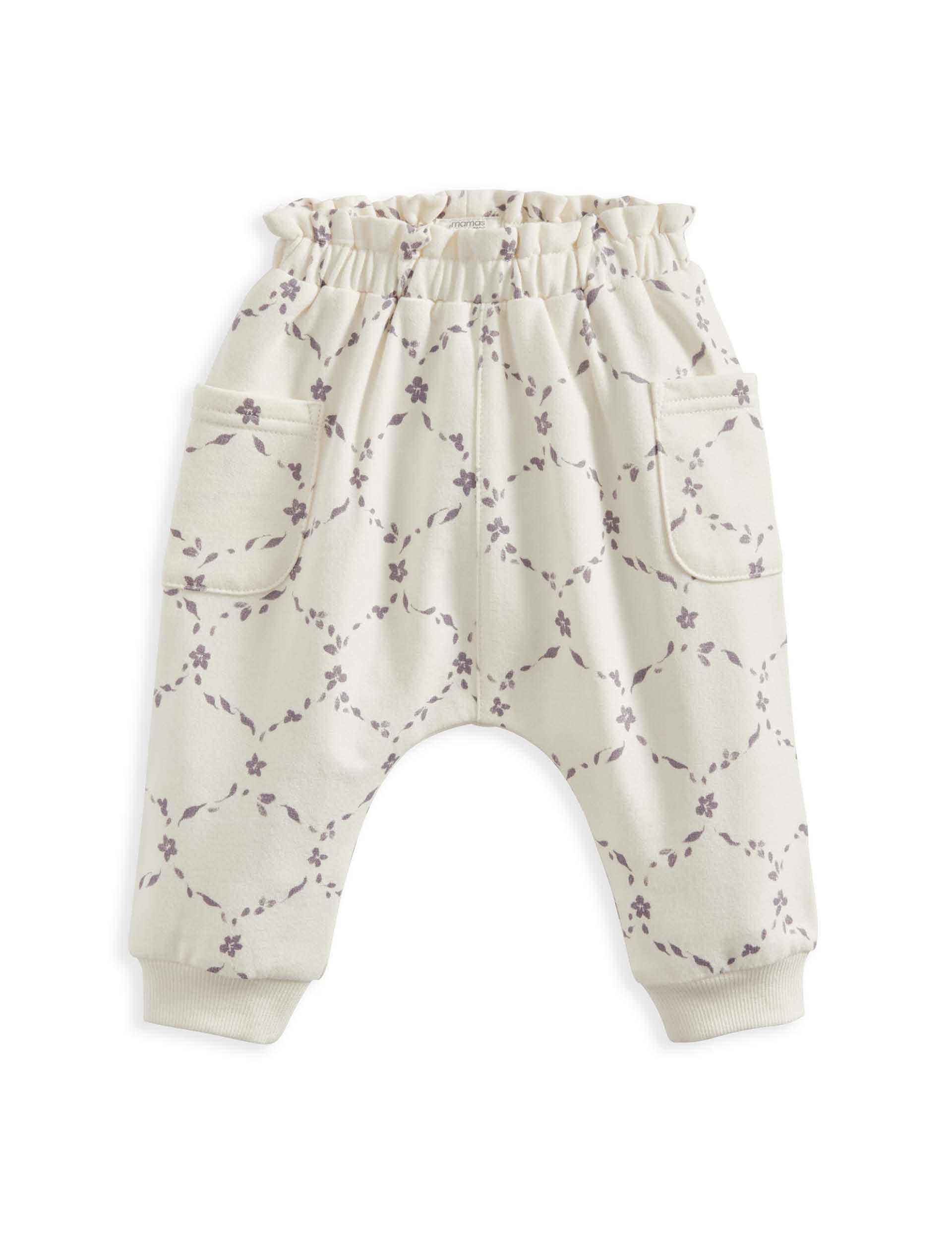 Mamas & Papas Girls Pure Cotton Trellis Print Joggers (0 Mths-3 Yrs) - 12-18 - Cream Mix, Cream Mix