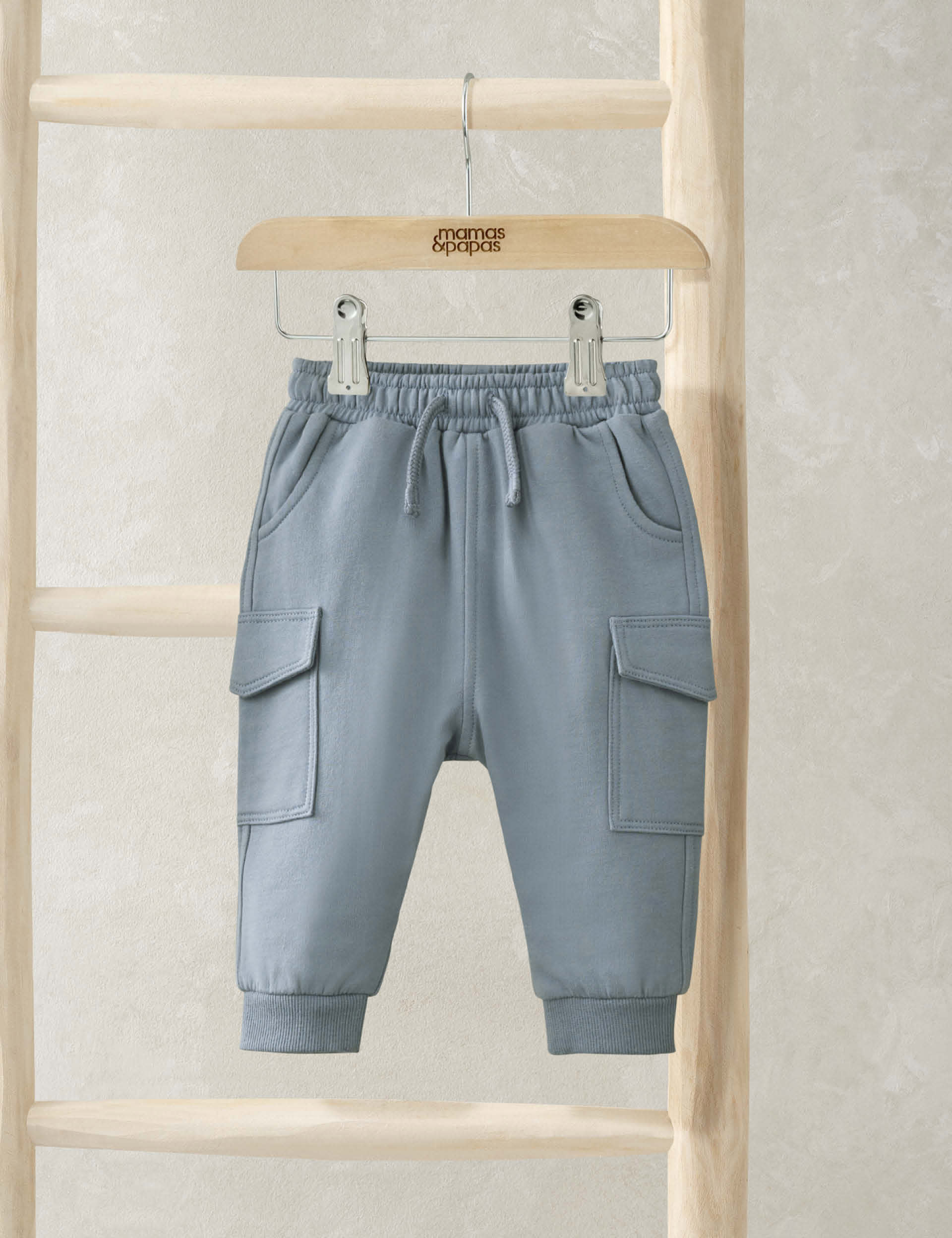 Mamas & Papas Boys Pure Cotton Cargo Joggers (0 Mths-3 Yrs) - 6-9 M - Blue, Blue