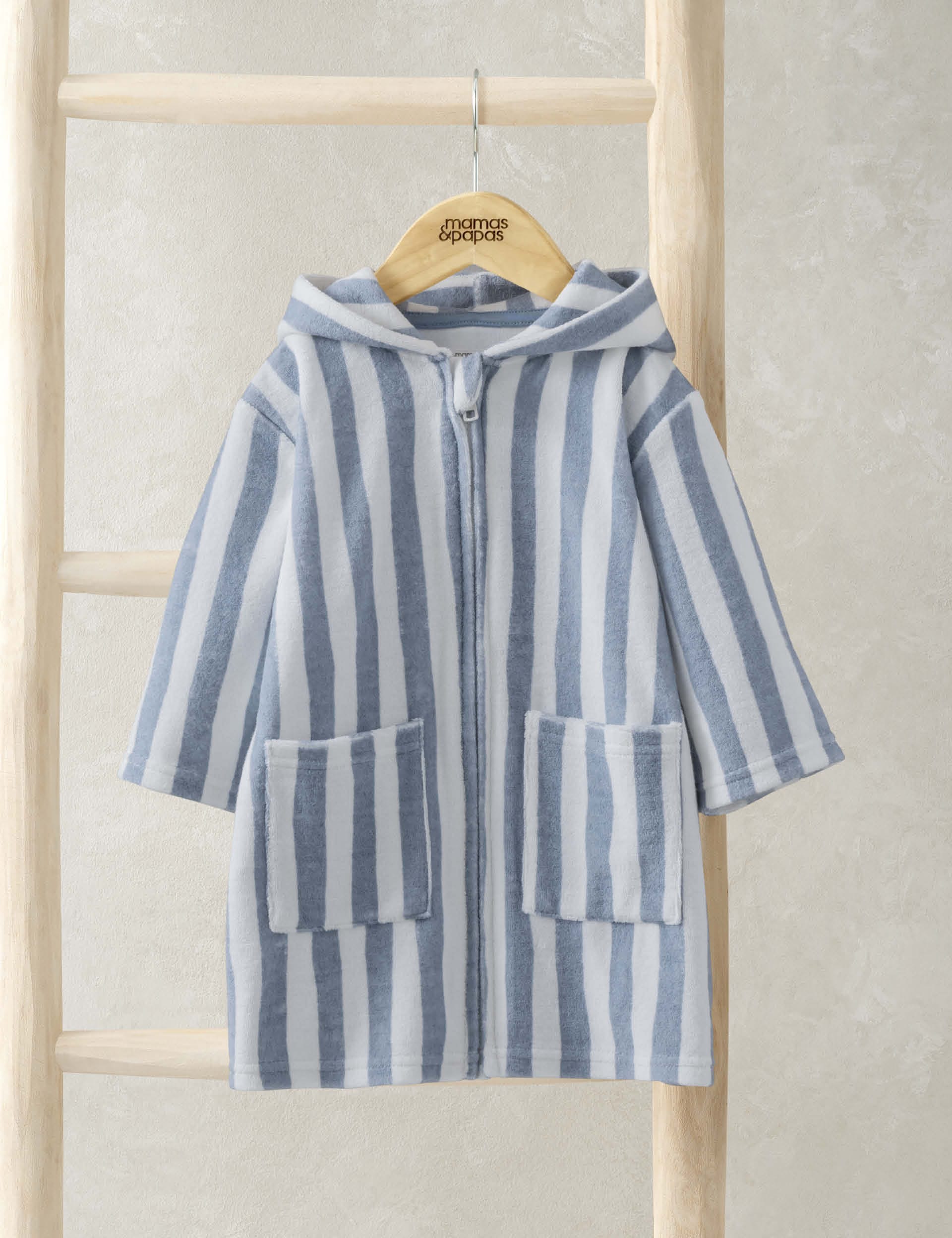 Mamas & Papas Boys Towelling Striped Zip Hooded Poncho (3 Mths - 3 Yrs) - 6-9 M - Blue Mix, Blue Mix