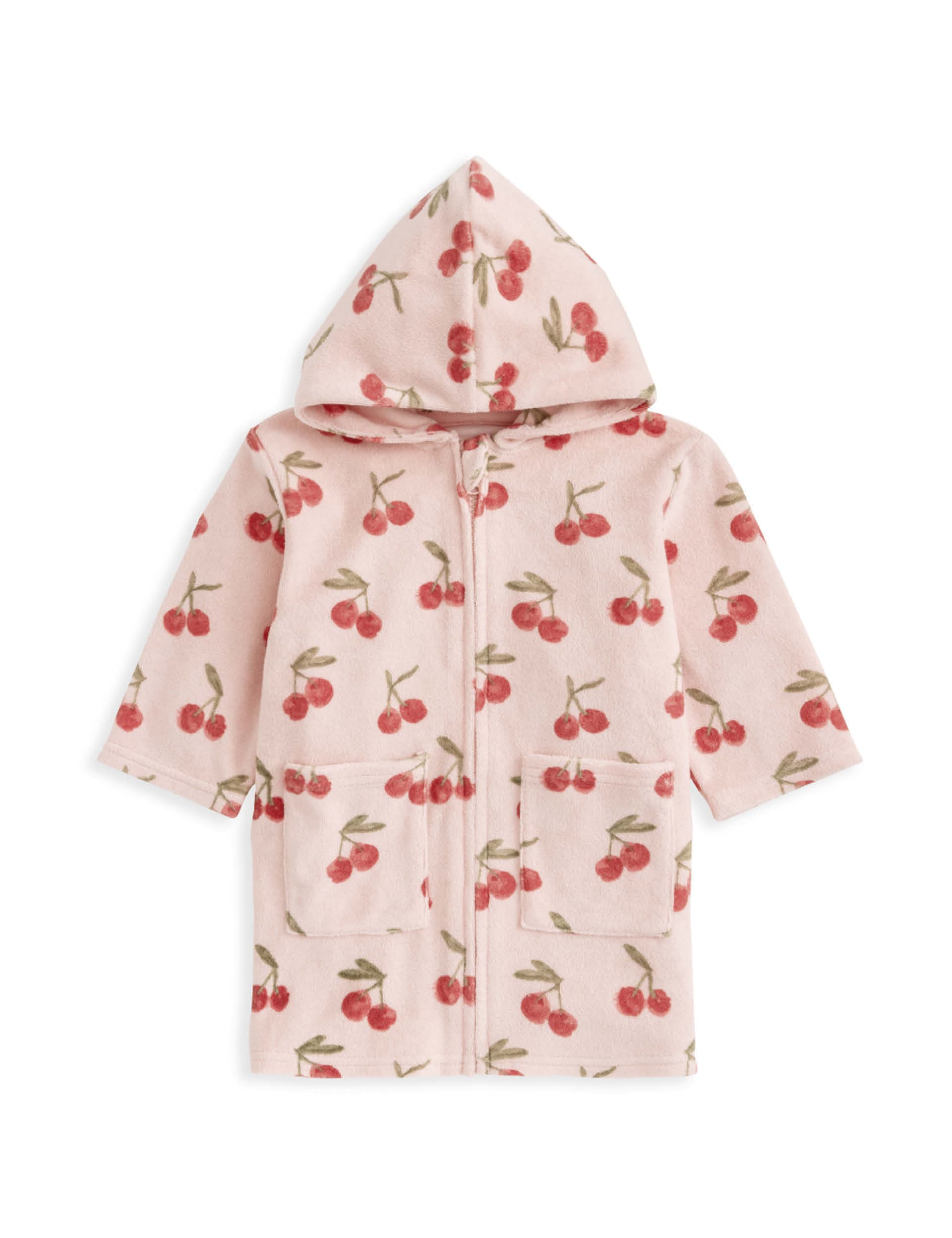 Mamas & Papas Girls Cotton Rich Towelling Cherry Zip Poncho (3-36 Mths) - 12-18 - Pink Mix, Pink Mix