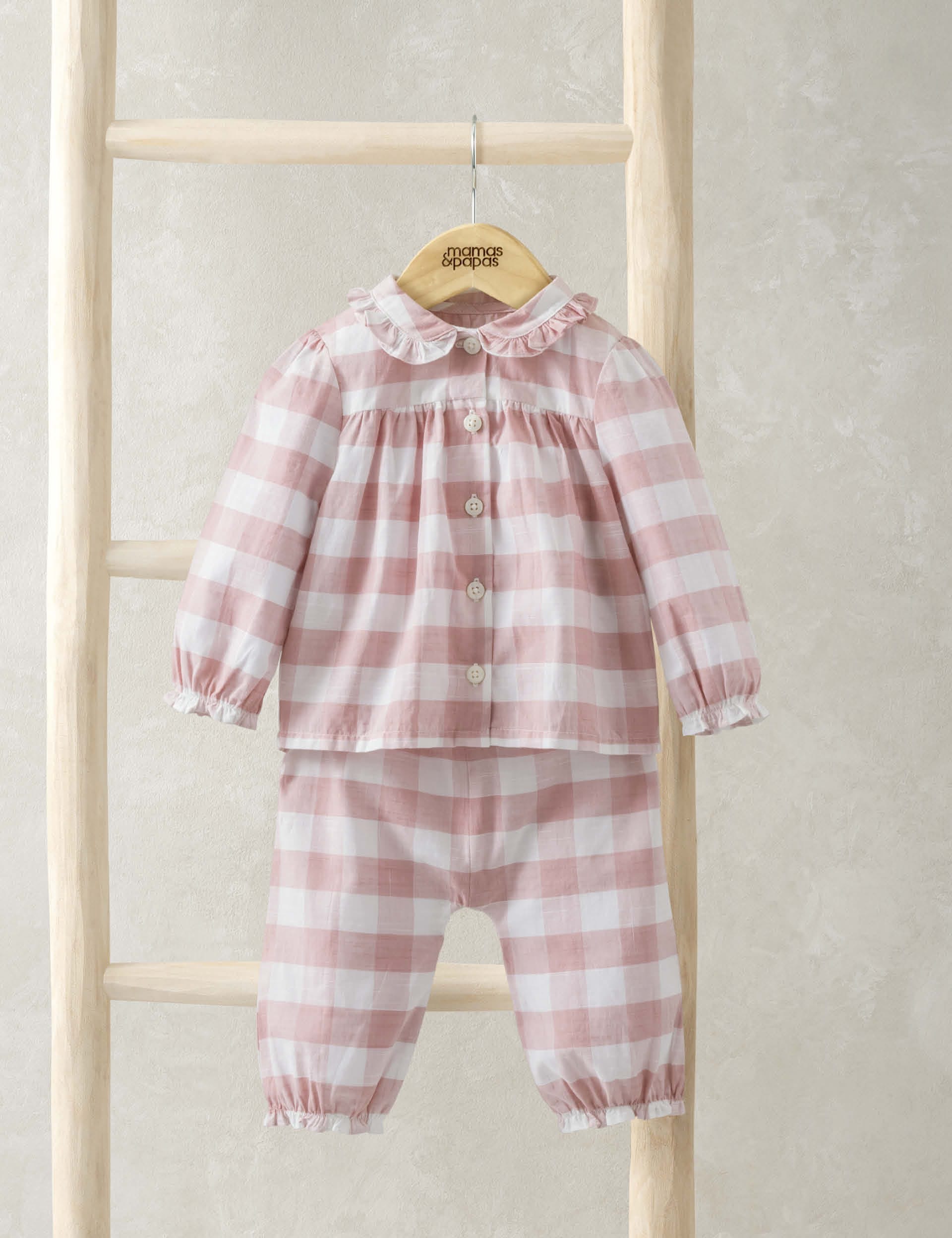 Mamas & Papas Girls Pure Cotton Checked Pyjamas (3-36 Mths) - 12-18 - Pink Mix, Pink Mix