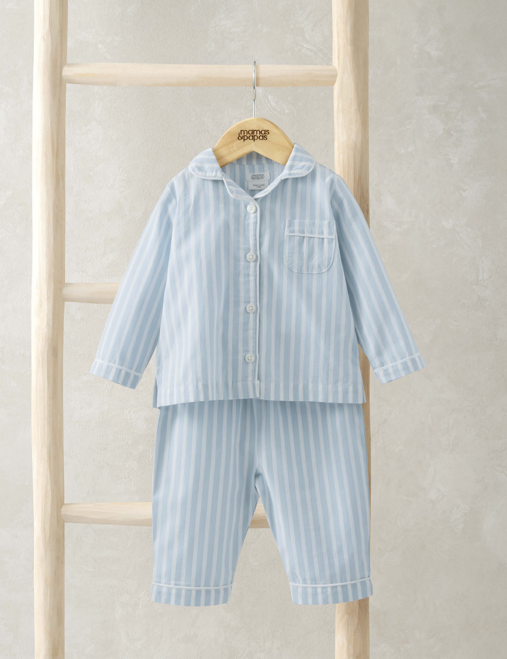 Mamas & Papas Boys Pure Cotton Striped Pyjamas (3-36 Mths) - 6-9 M - Blue Mix, Blue Mix