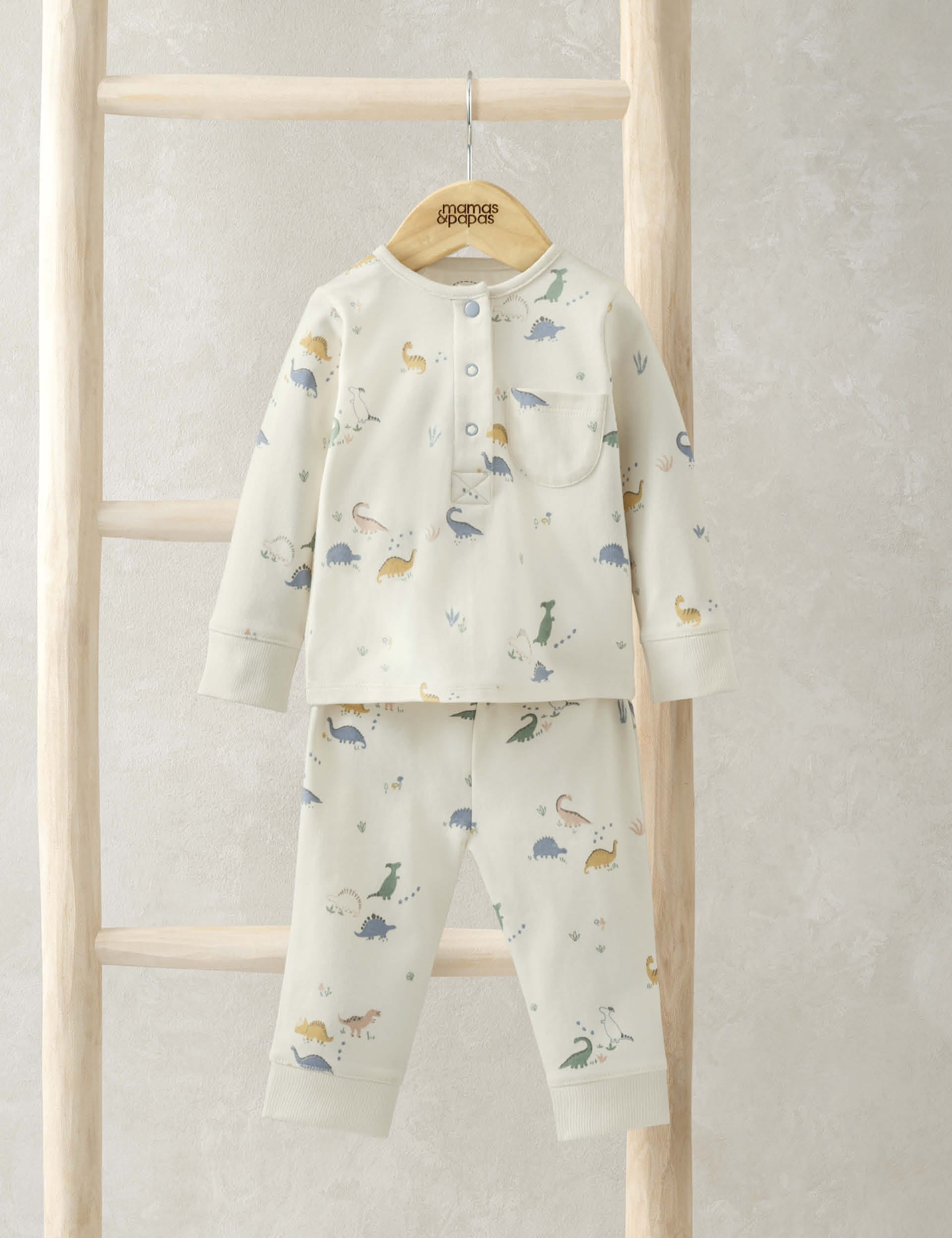 Mamas & Papas Boys Pure Cotton Dinosaur Pyjamas (3-36 Mths) - 6-9 M - Cream Mix, Cream Mix