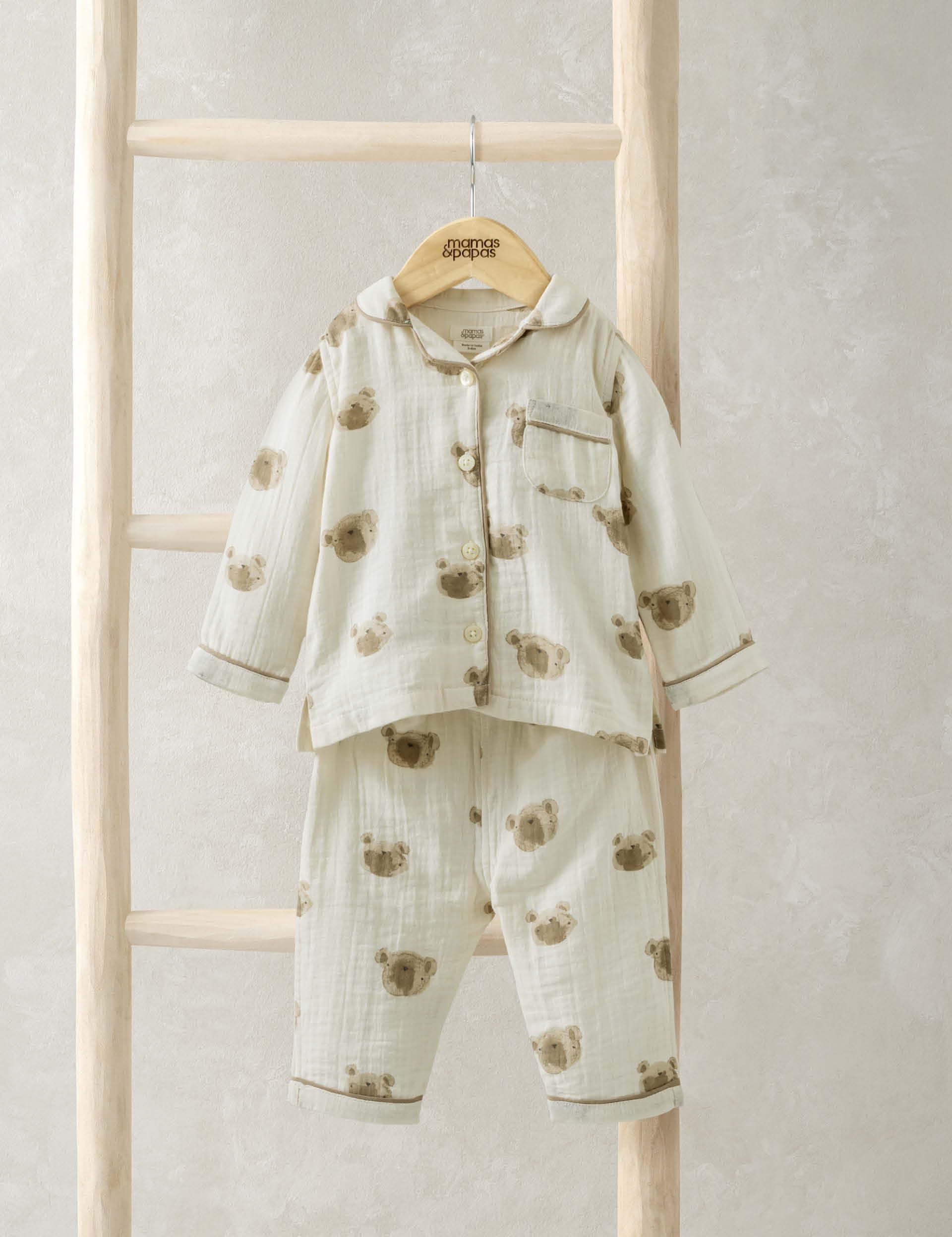 Mamas & Papas Boys Pure Cotton Bear Pyjamas (3-36 Mths) - 12-18 - Brown Mix, Brown Mix