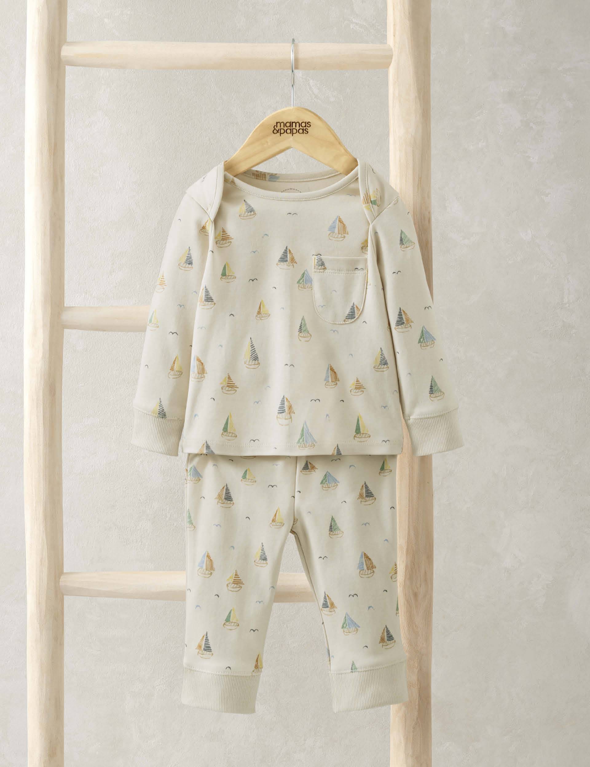 Mamas & Papas Boys Pure Cotton Boat Pyjamas (3-36 Mths) - 6-9 M - Cream Mix, Cream Mix