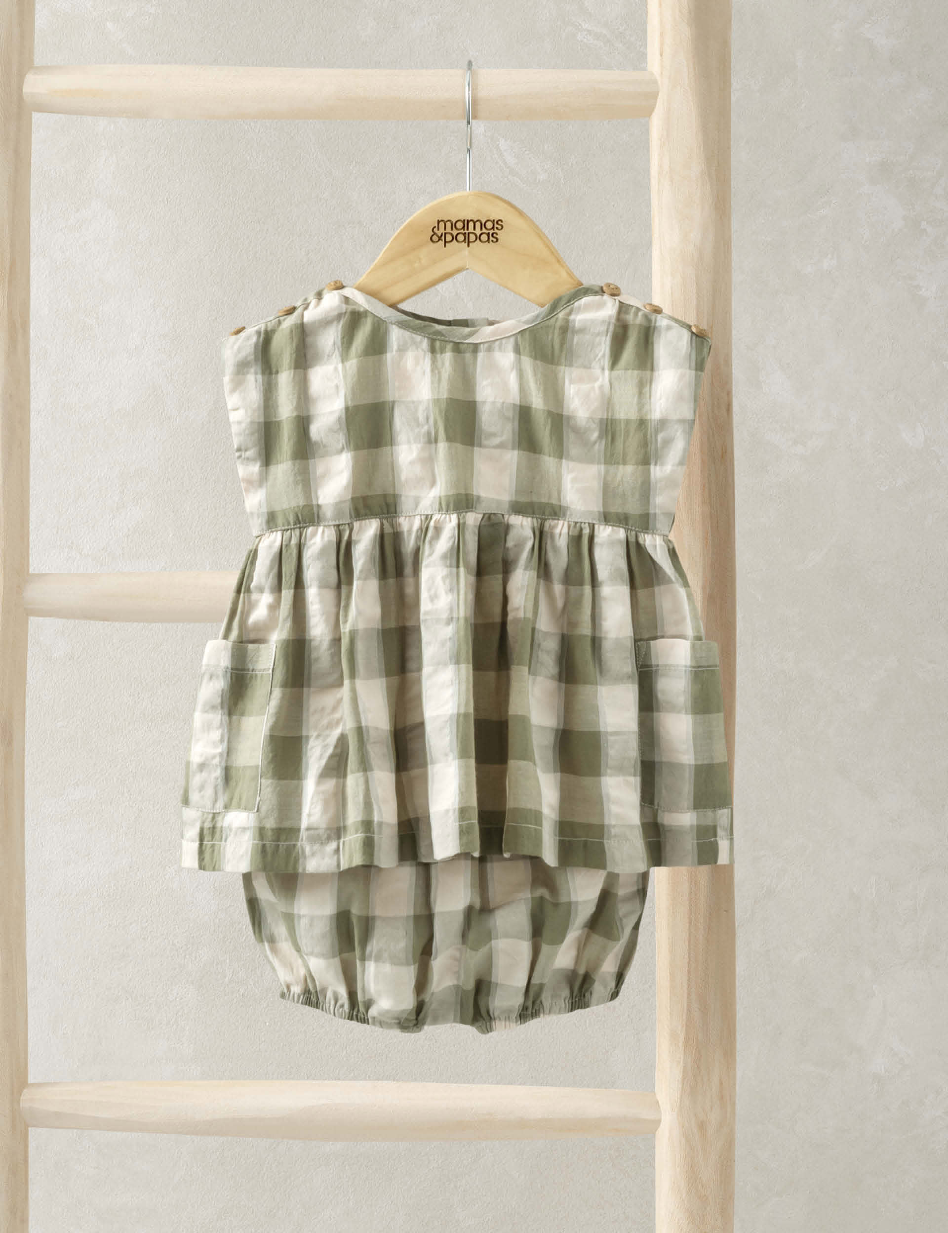 Mamas & Papas Girls Pure Cotton Gingham Dress and Bloomers (0 Mths-3 Yrs) - 0-3 M - Green Mix, Green Mix