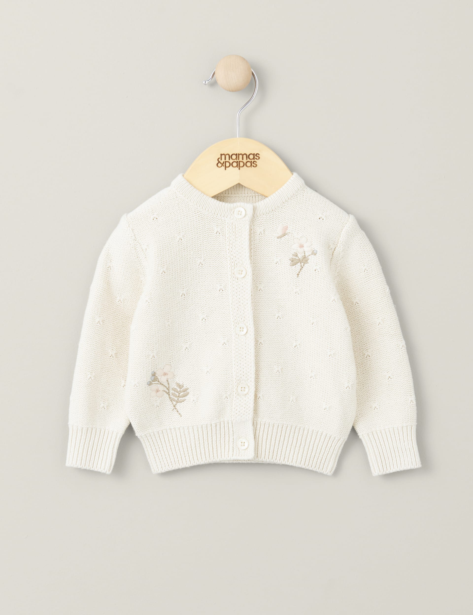 Mamas & Papas Girls Pure Cotton Floral Knitted Cardigan (7lbs-1 Yrs) - 3-6 M - Cream, Cream