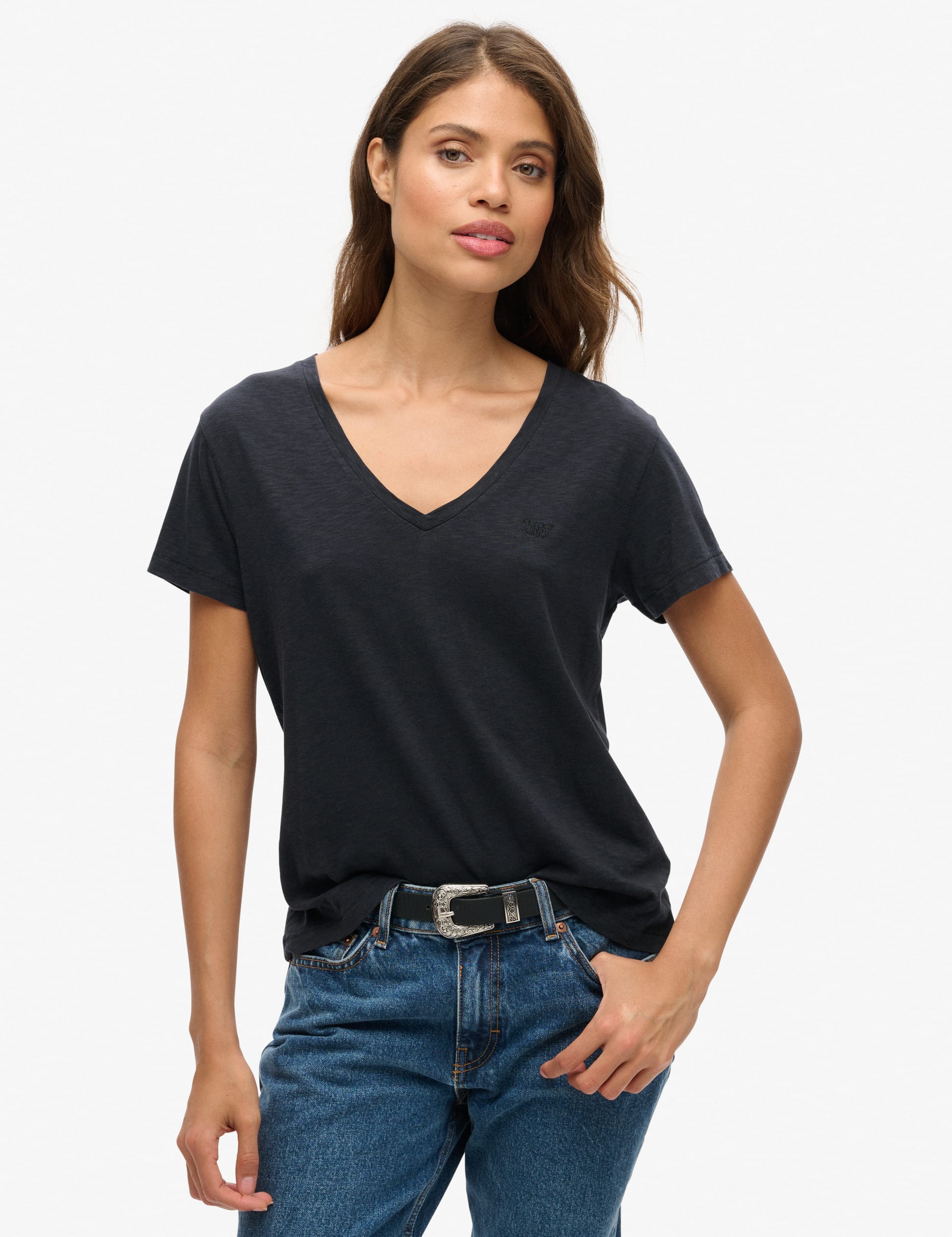 Superdry Women's Cotton Rich V-Neck Relaxed T-Shirt - 8 - Black, Black,Navy,Pink