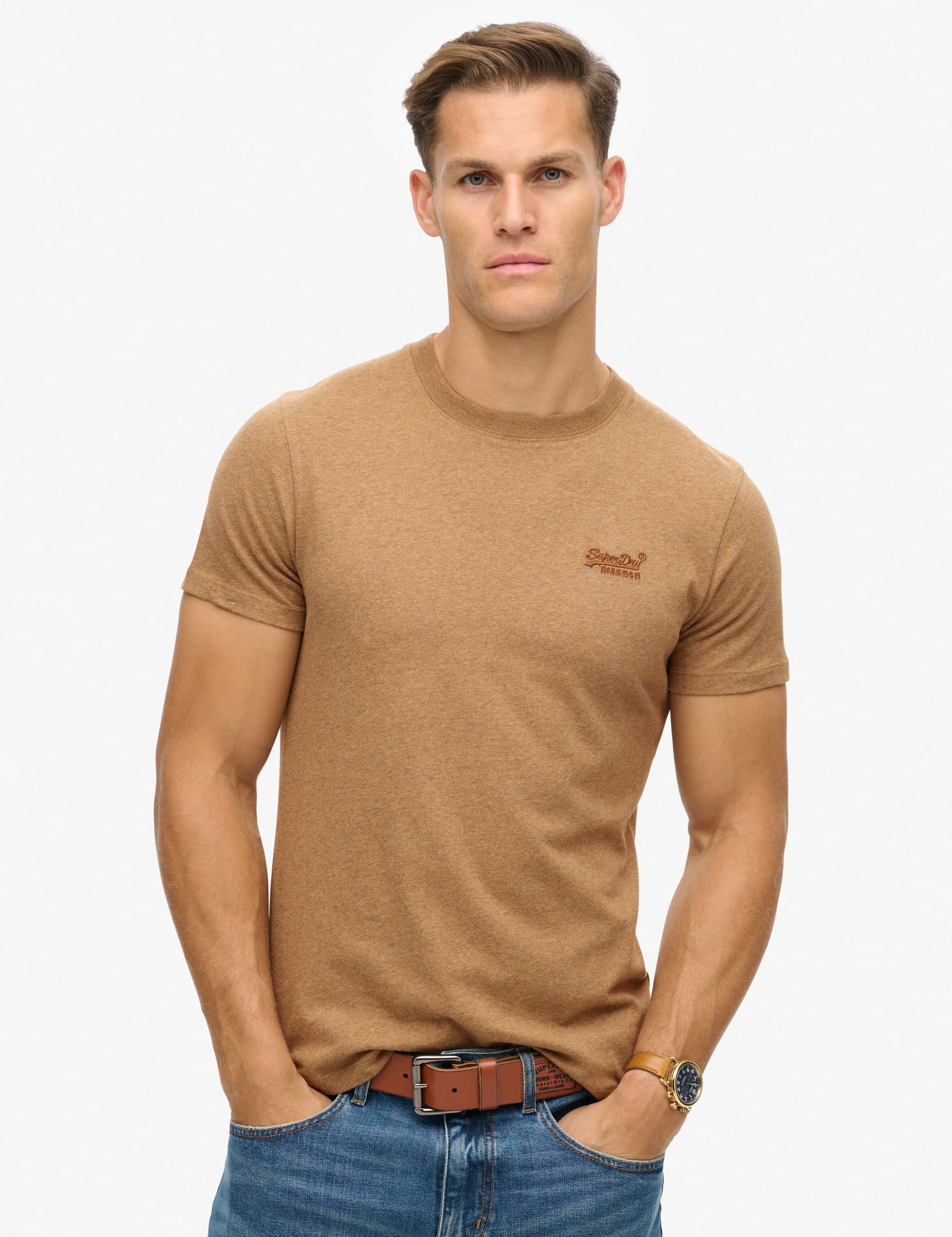 Superdry Men's Relaxed Fit Cotton Textured T-Shirt - M - Brown, Blue,Brown,Green