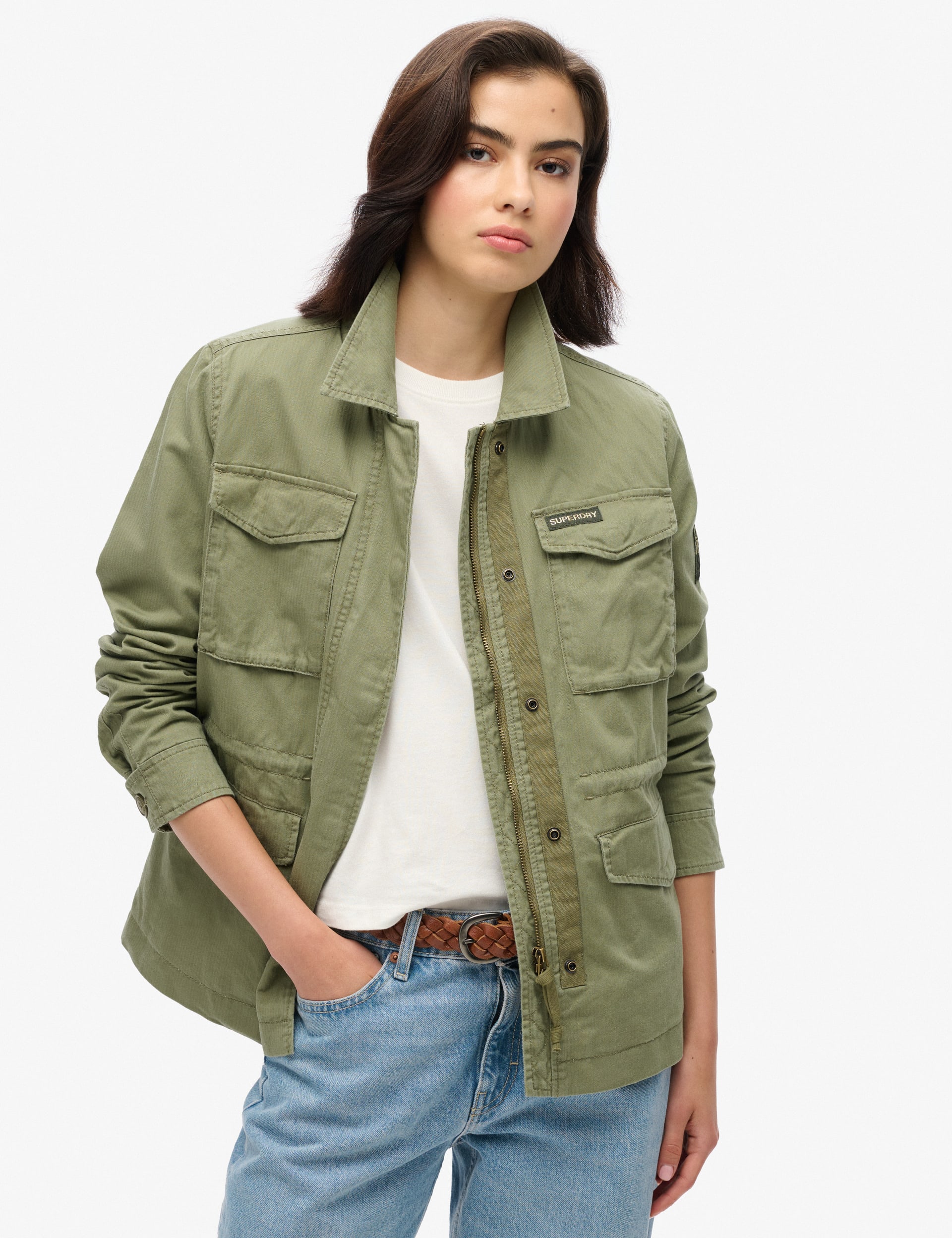 Superdry Women's Collared Relaxed Utility Jacket - 12 - Khaki, Stone,Khaki