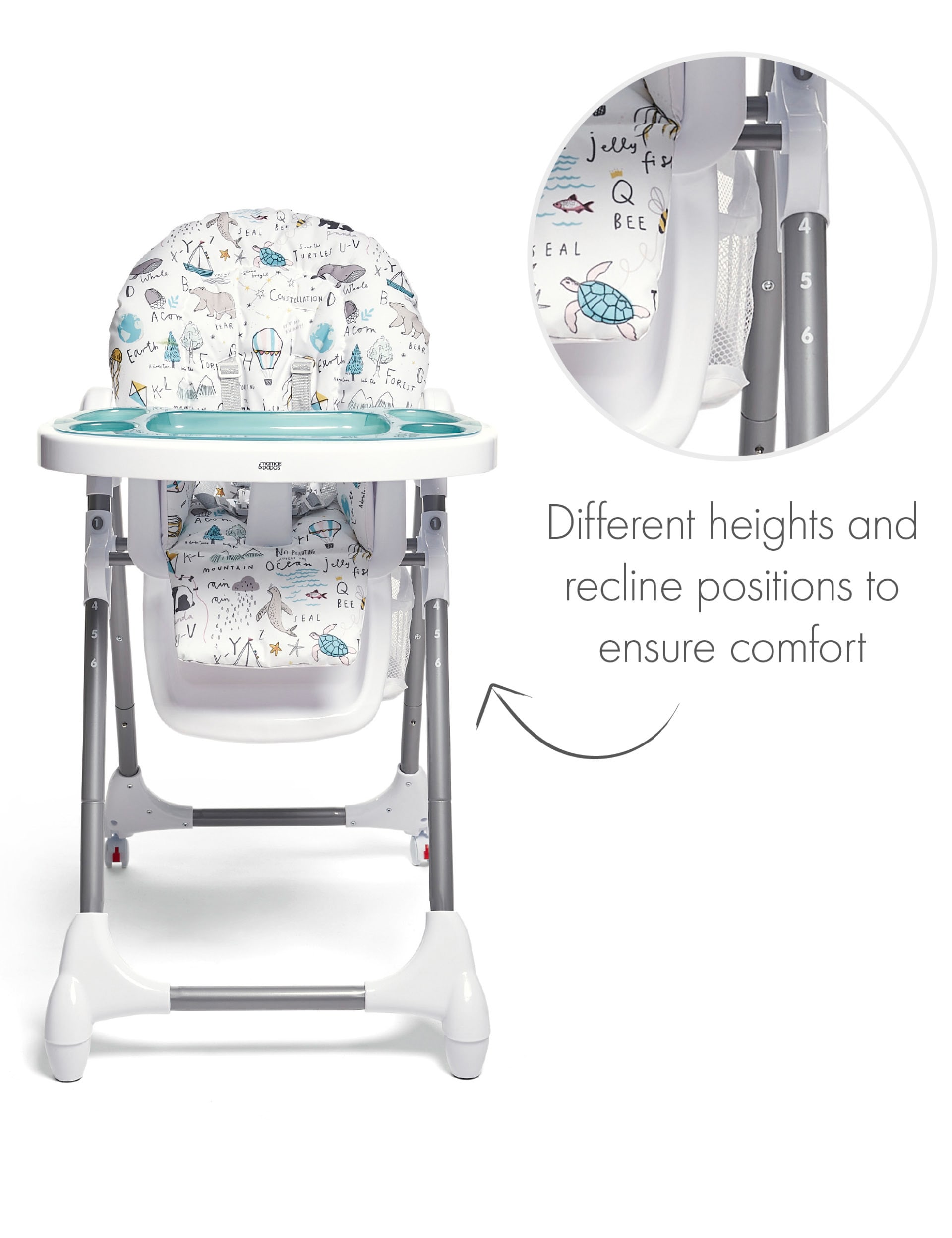 Mamas & Papas Animal Alphabet Snax Highchair - White Mix, Grey,White Mix