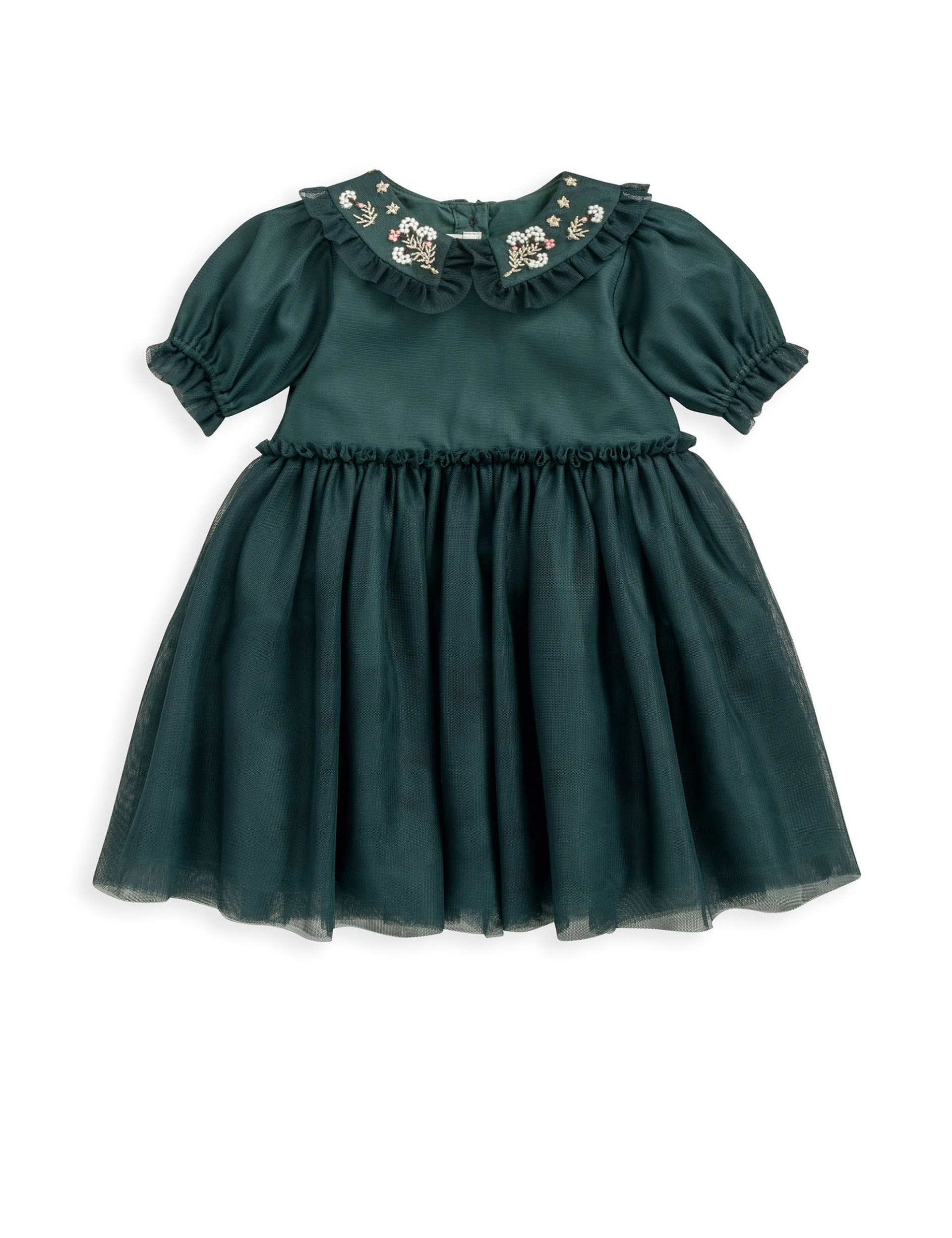 Mamas & Papas Girls Embroidered Mesh Dress (0-3 Yrs) - 12-18 - Green, Green