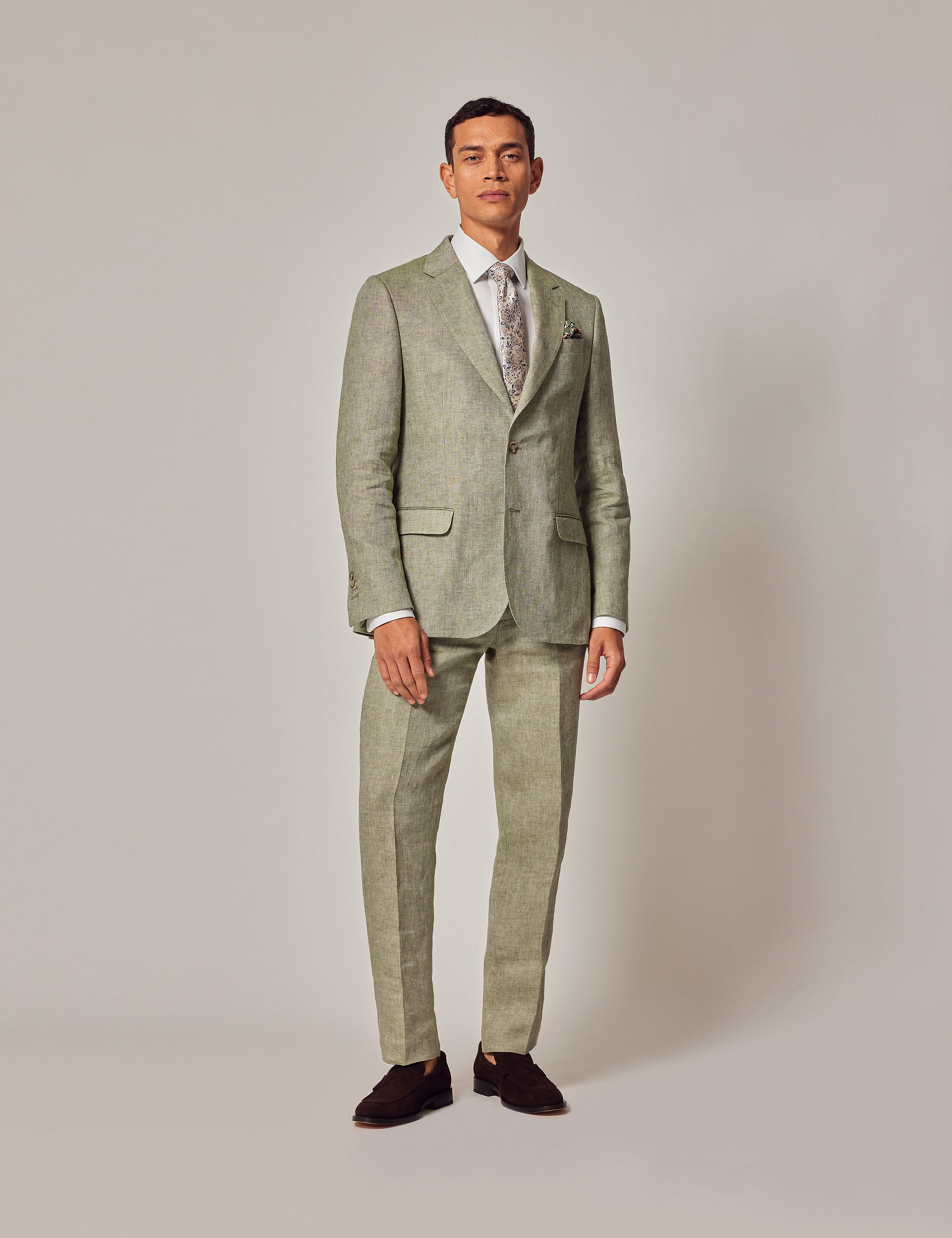 Hawes & Curtis Men's Tailored Fit Pure Linen Suit Jacket - 46REG - Light Green, Light Green