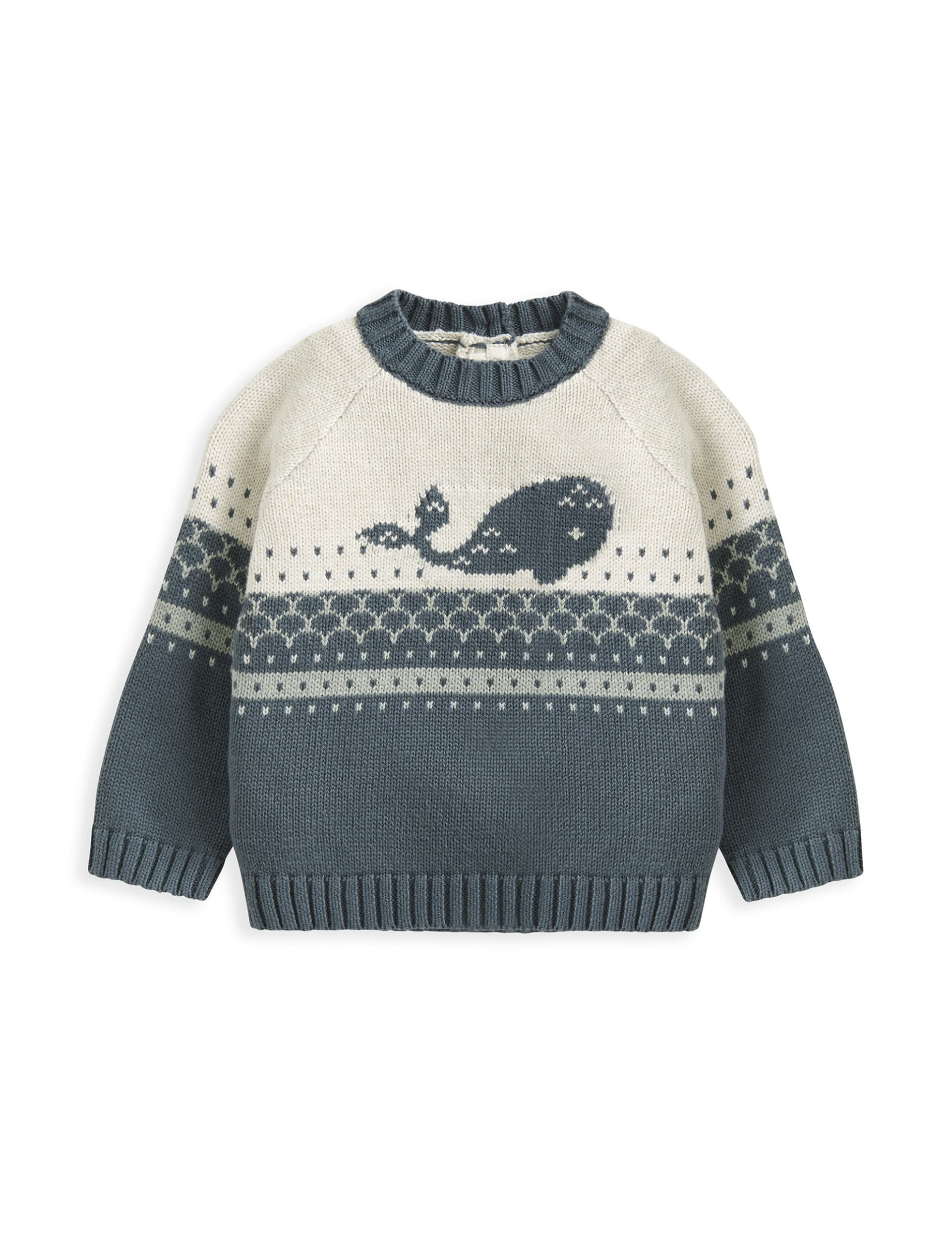 Mamas & Papas Boys Pure Cotton Knitted Jumper (0-12 Mths) - UT1M - Blue, Blue