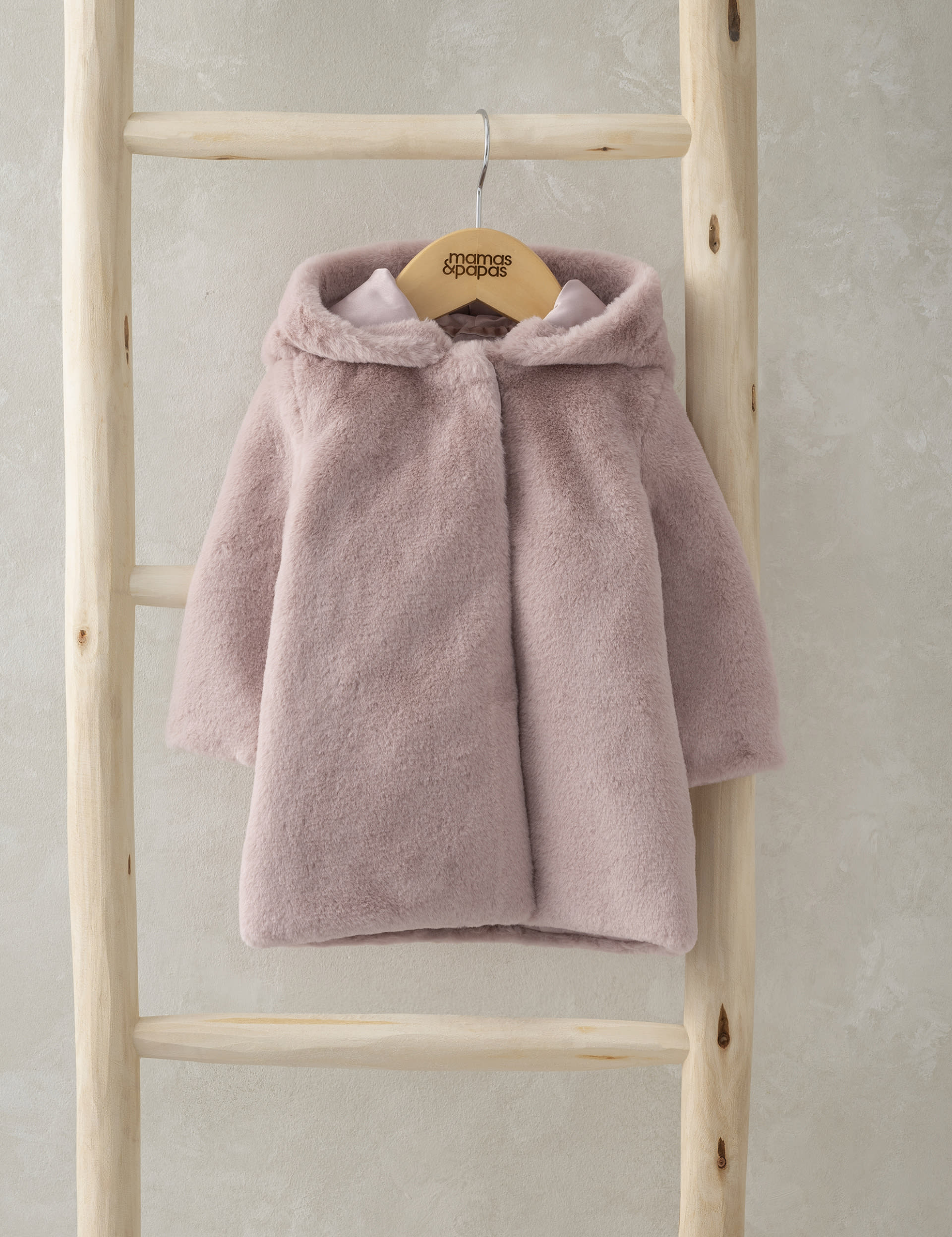 Mamas & Papas Girls Faux Fur Hooded Jacket (3 Mths - 3 Yrs) - 6-9 M - Pink, Pink