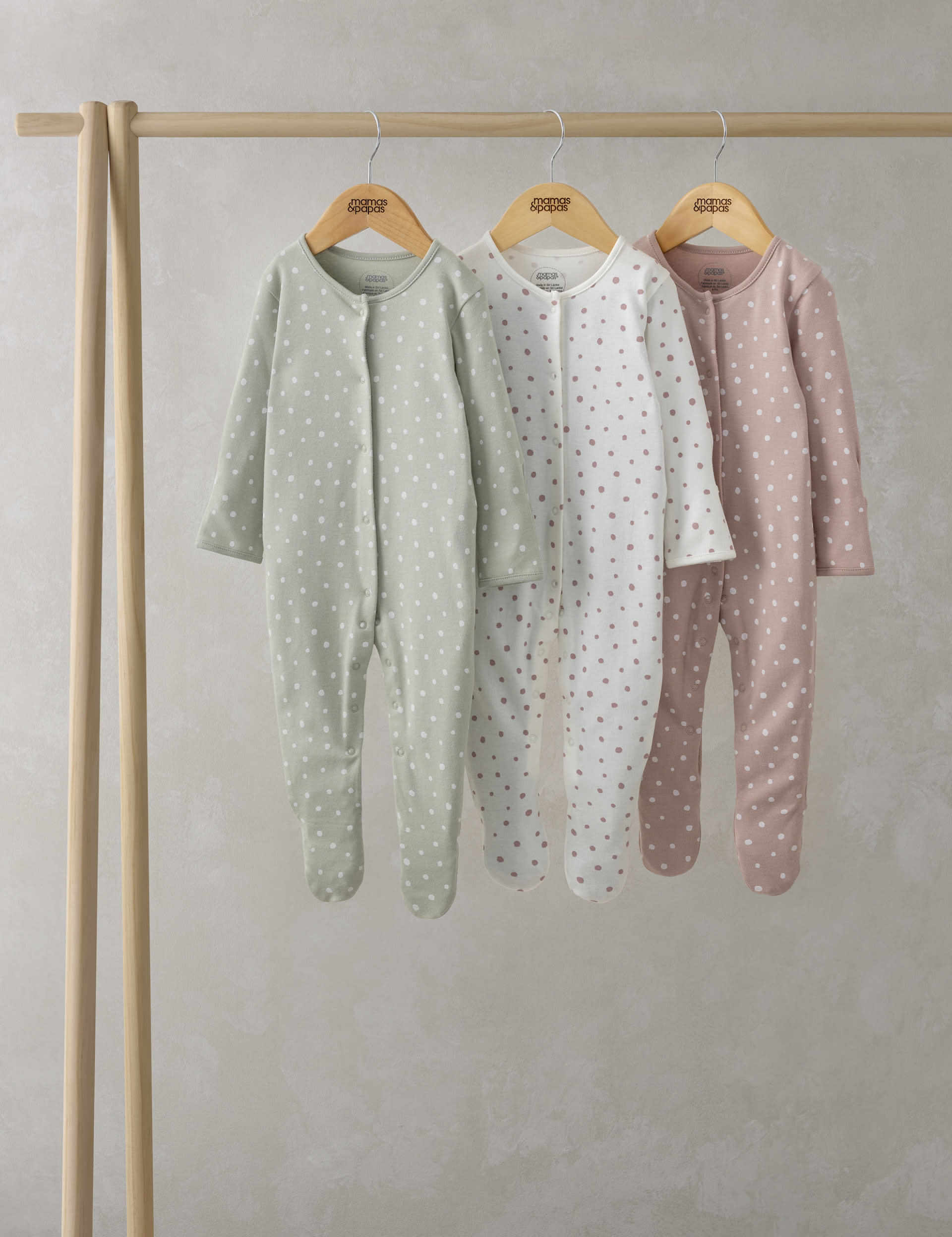 Mamas & Papas Girls 3pk Pure Cotton Spot Sleepsuits (0-24 Mths) - UT1M - Multi, Multi